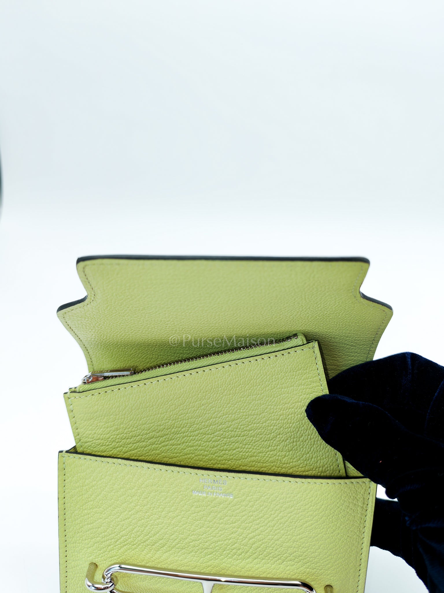 Roulis Slim Wallet in Jaune Bourgeon Chevre Mysore & Palladium Hardware Stamp U(2022) | Purse Maison Luxury Bags Shop