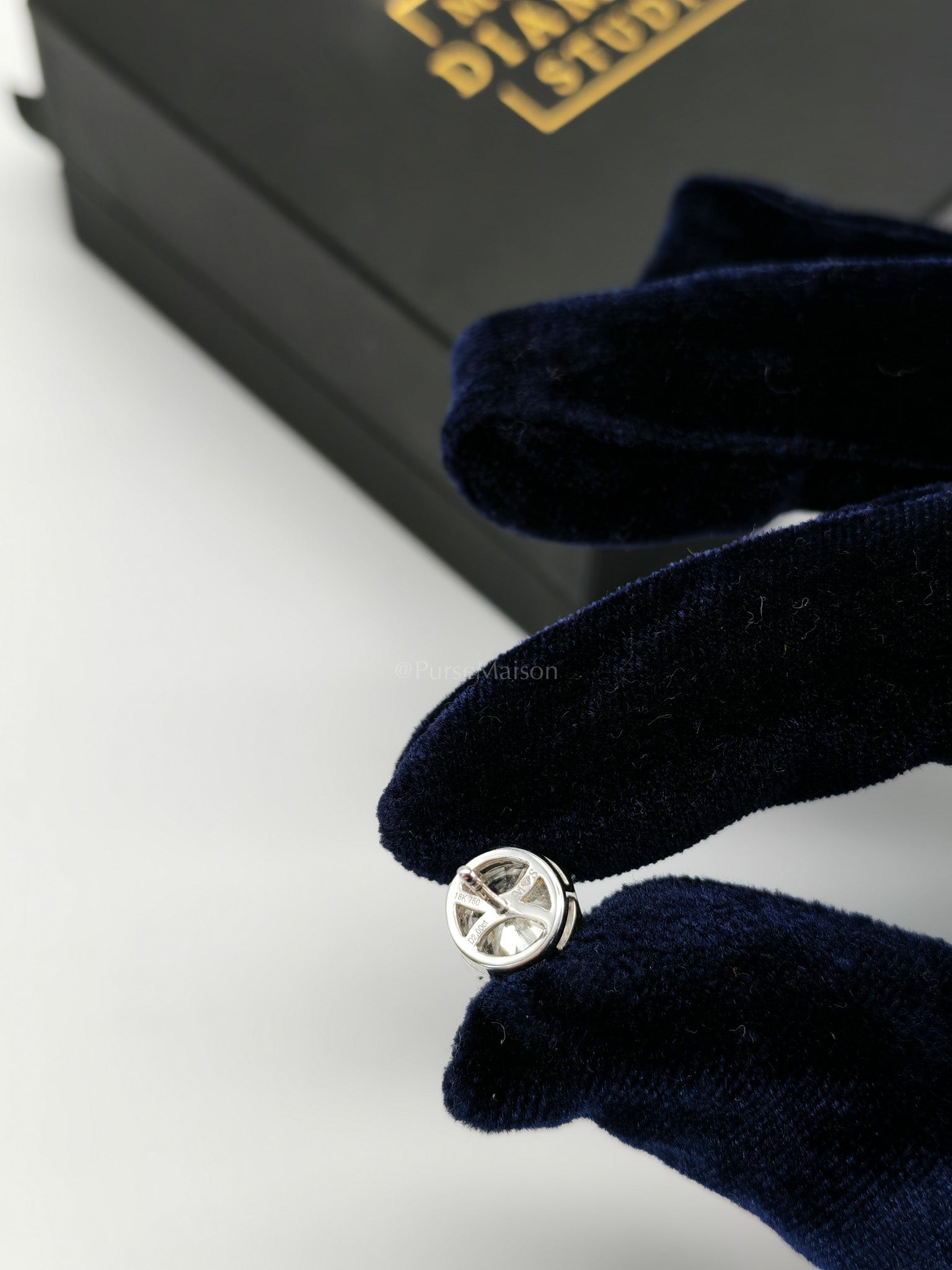 Round Brilliant Cut 2.00 Carat Natural Diamond 18K White Gold Earrings | Purse Maison Luxury Bags Shop