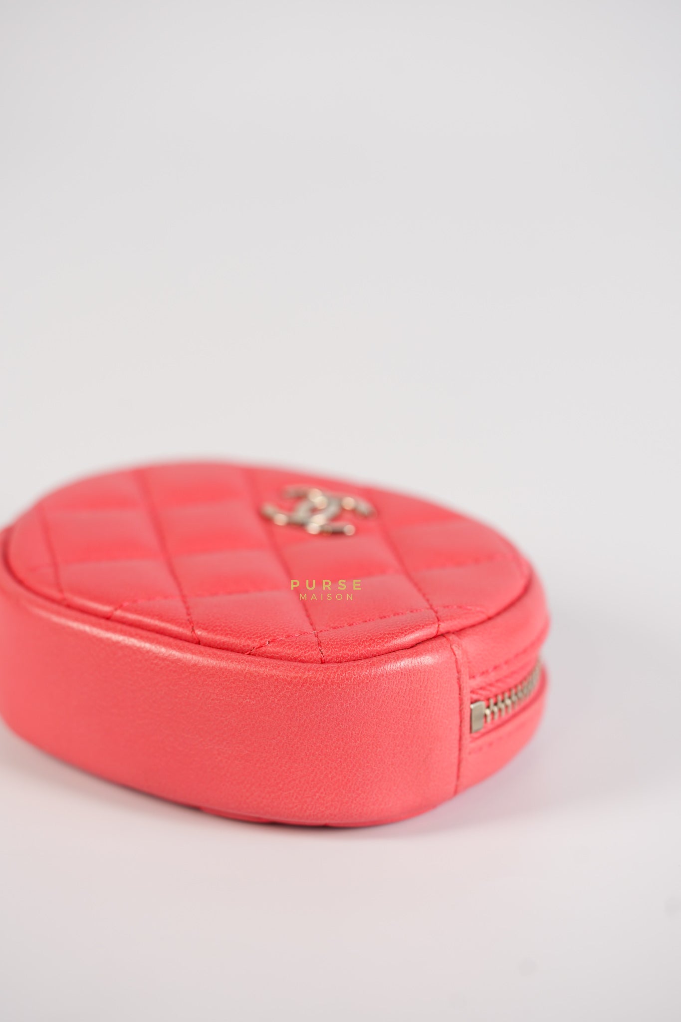 Round Coin Purse in Coral Lambskin Leather & Silver Hardware Series 27 | Purse Maison Luxury Bags Shop