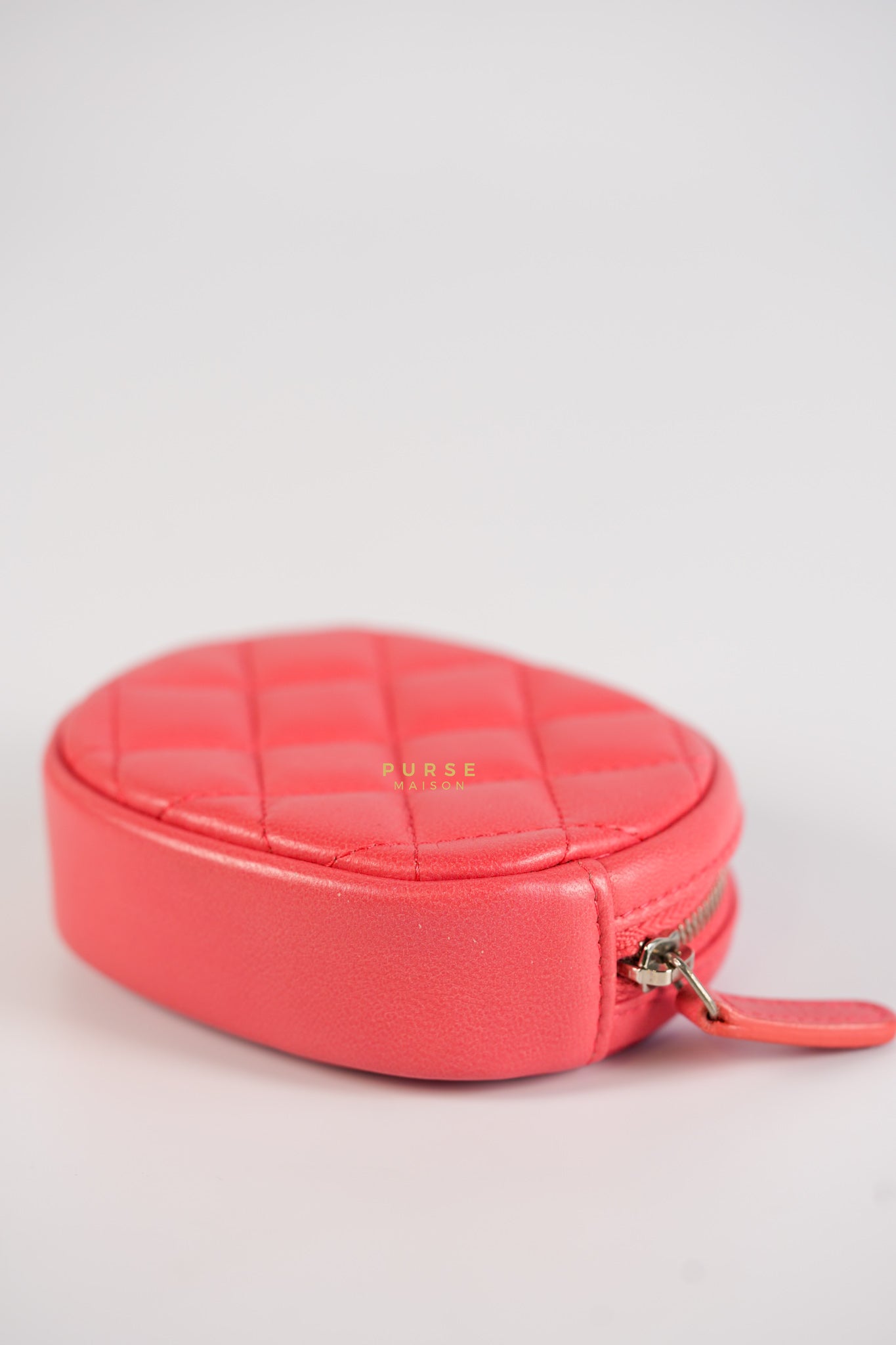 Round Coin Purse in Coral Lambskin Leather & Silver Hardware Series 27 | Purse Maison Luxury Bags Shop