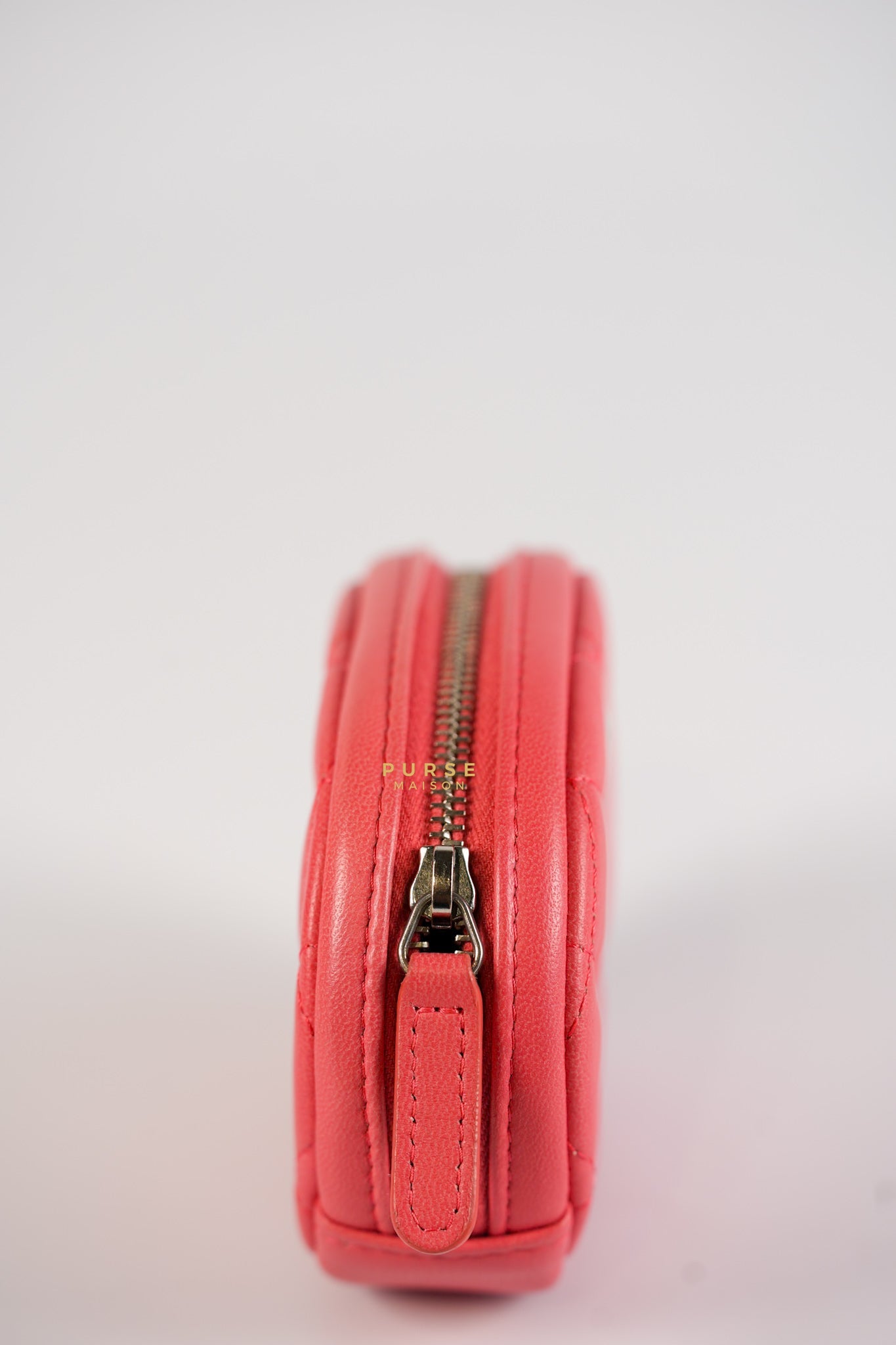 Round Coin Purse in Coral Lambskin Leather & Silver Hardware Series 27 | Purse Maison Luxury Bags Shop