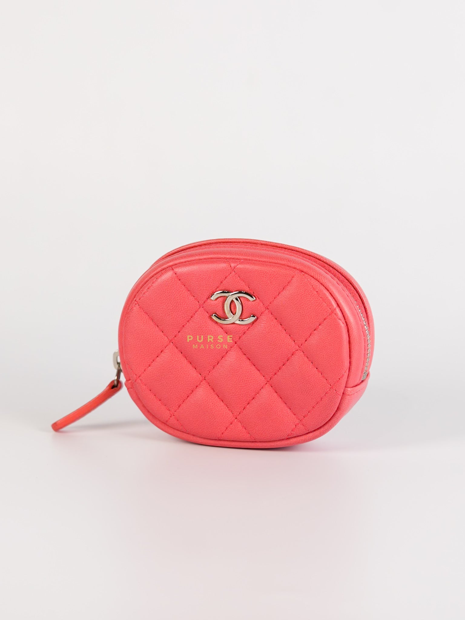 Round Coin Purse in Coral Lambskin Leather & Silver Hardware Series 27 | Purse Maison Luxury Bags Shop