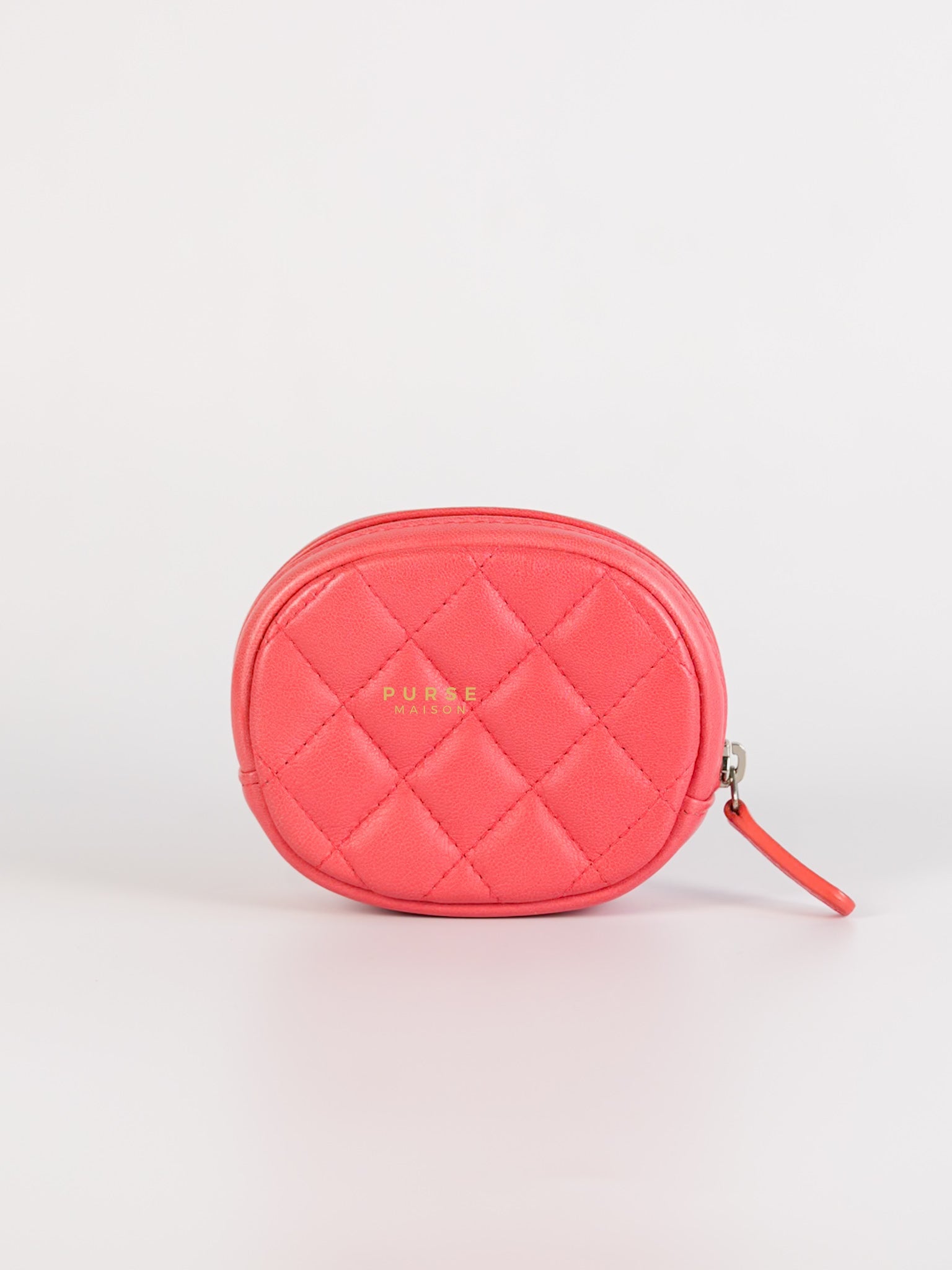 Round Coin Purse in Coral Lambskin Leather & Silver Hardware Series 27 | Purse Maison Luxury Bags Shop