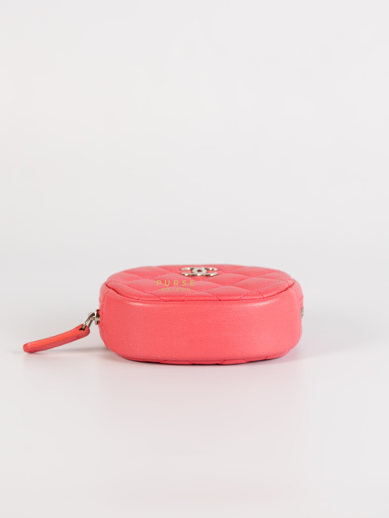 Round Coin Purse in Coral Lambskin Leather & Silver Hardware Series 27 | Purse Maison Luxury Bags Shop