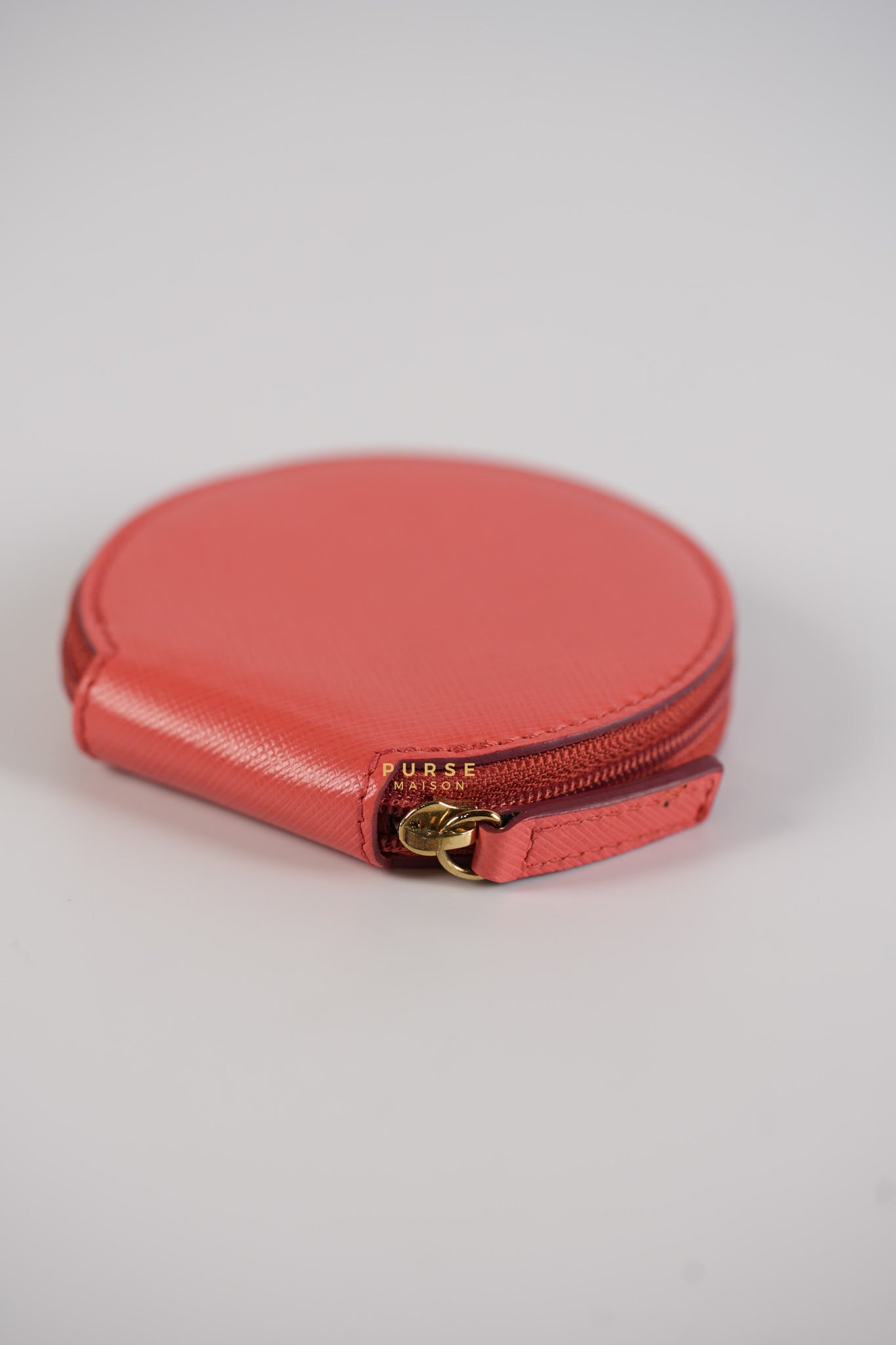 Round Coin Purse in Coral Leather | Purse Maison Luxury Bags Shop