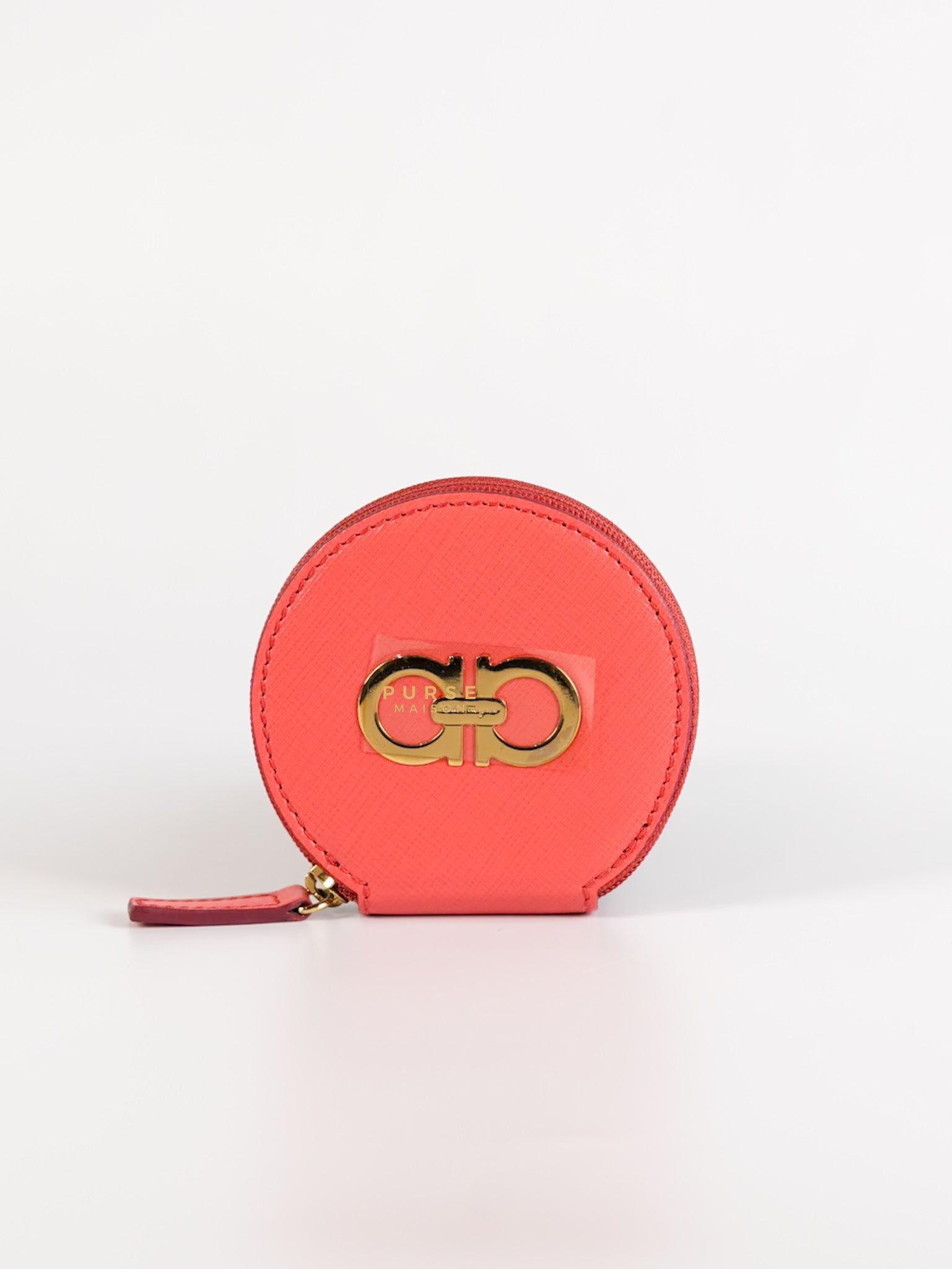 Round Coin Purse in Coral Leather | Purse Maison Luxury Bags Shop