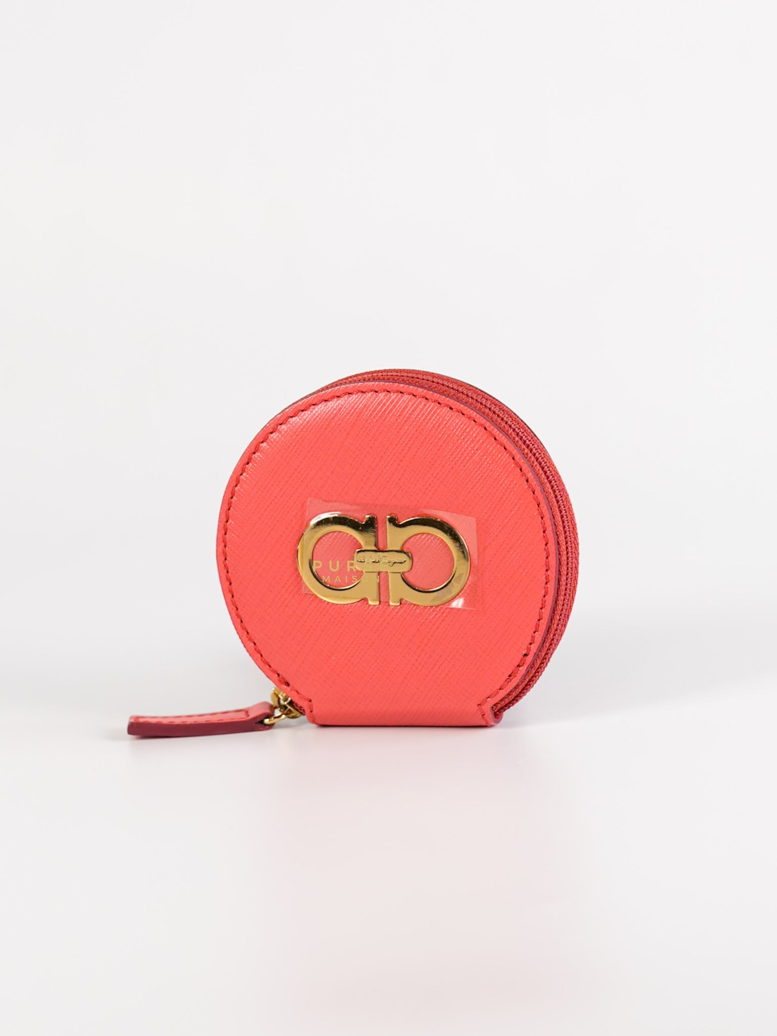 Round Coin Purse in Coral Leather | Purse Maison Luxury Bags Shop