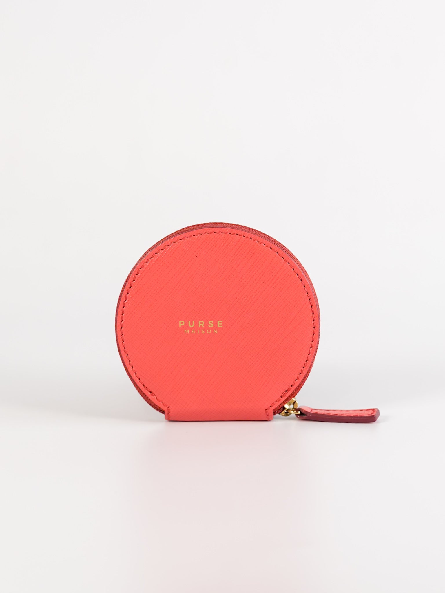 Round Coin Purse in Coral Leather | Purse Maison Luxury Bags Shop