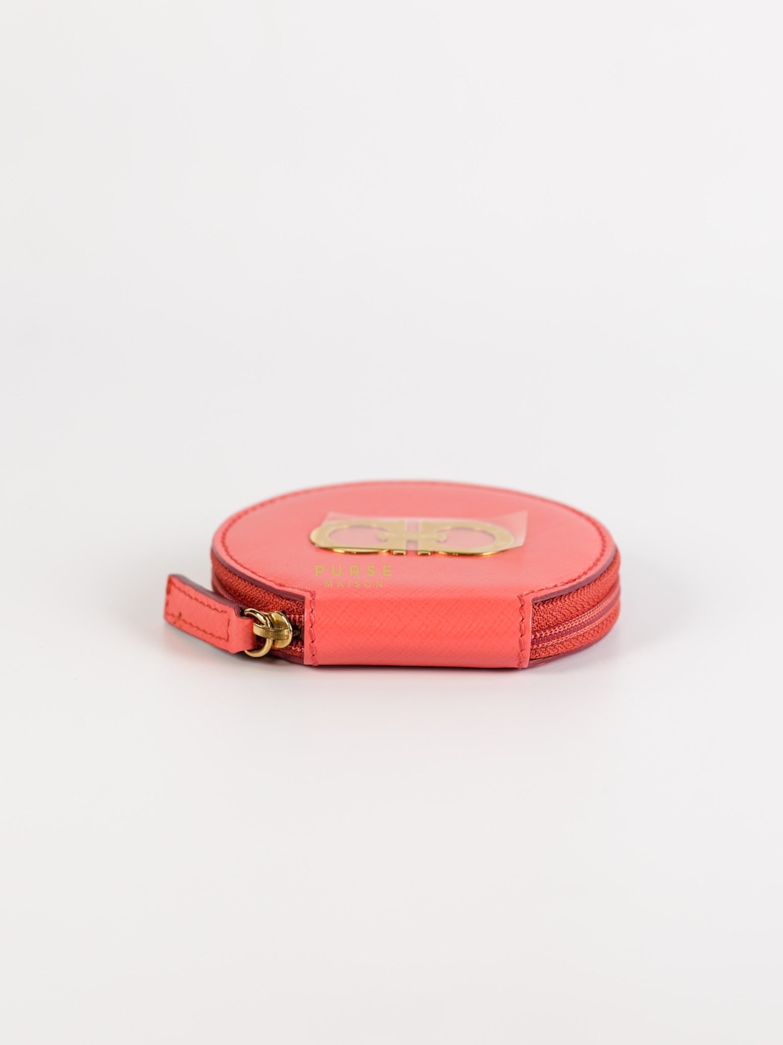 Round Coin Purse in Coral Leather | Purse Maison Luxury Bags Shop