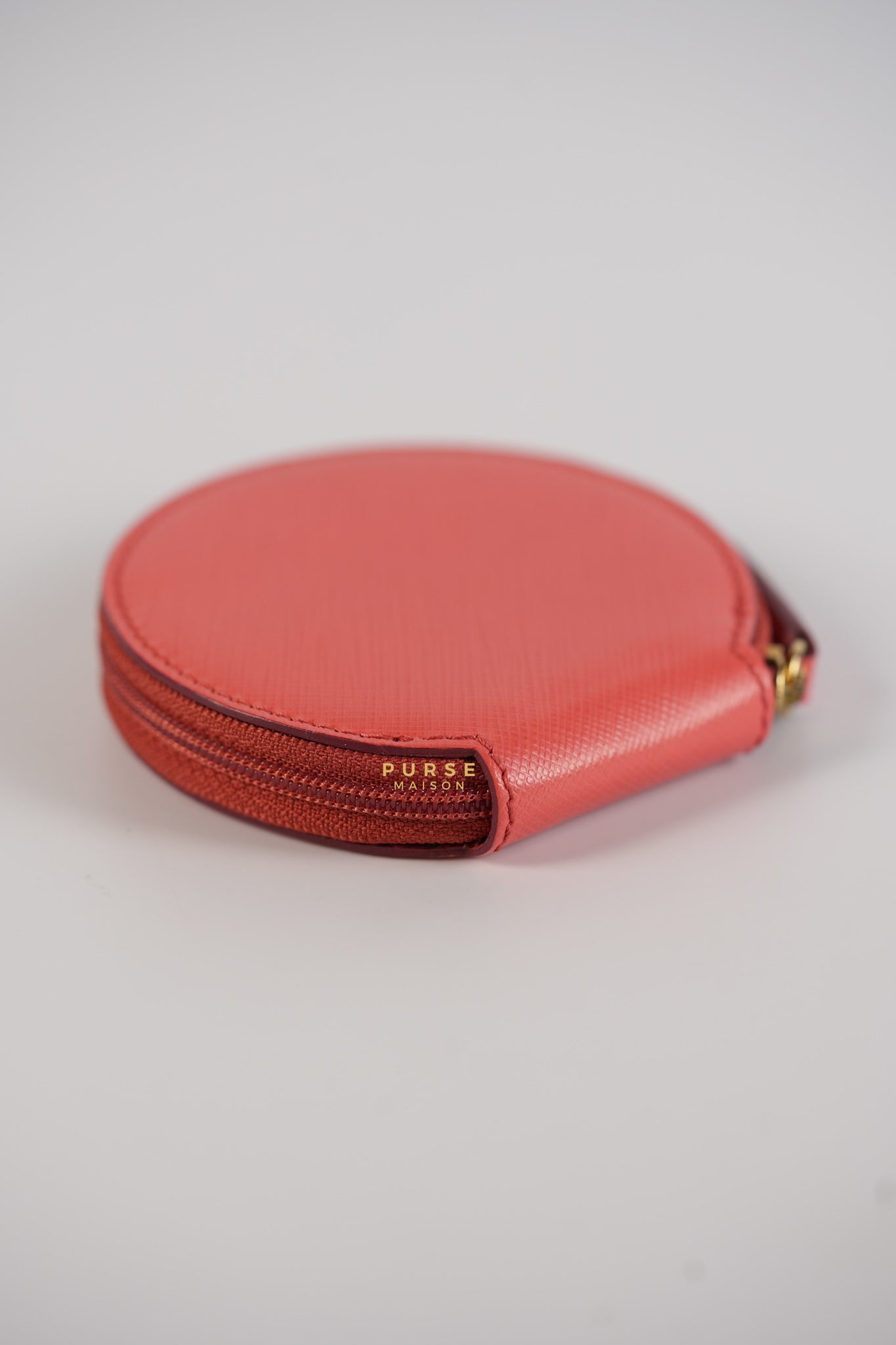 Round Coin Purse in Coral Leather | Purse Maison Luxury Bags Shop