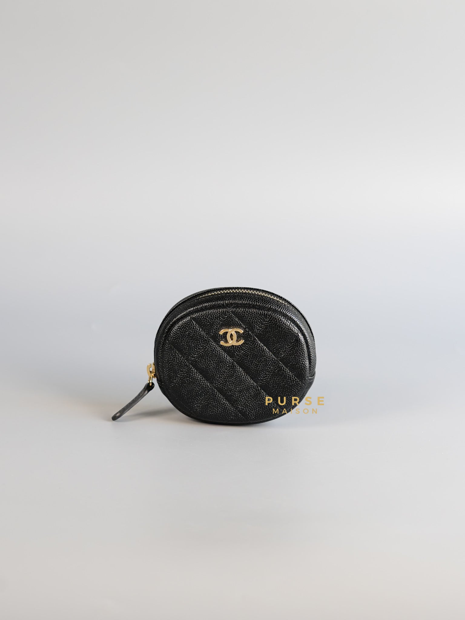 Round Coin Purse in in Caviar Leather & Light Gold Hardware Series 27 | Purse Maison Luxury Bags Shop