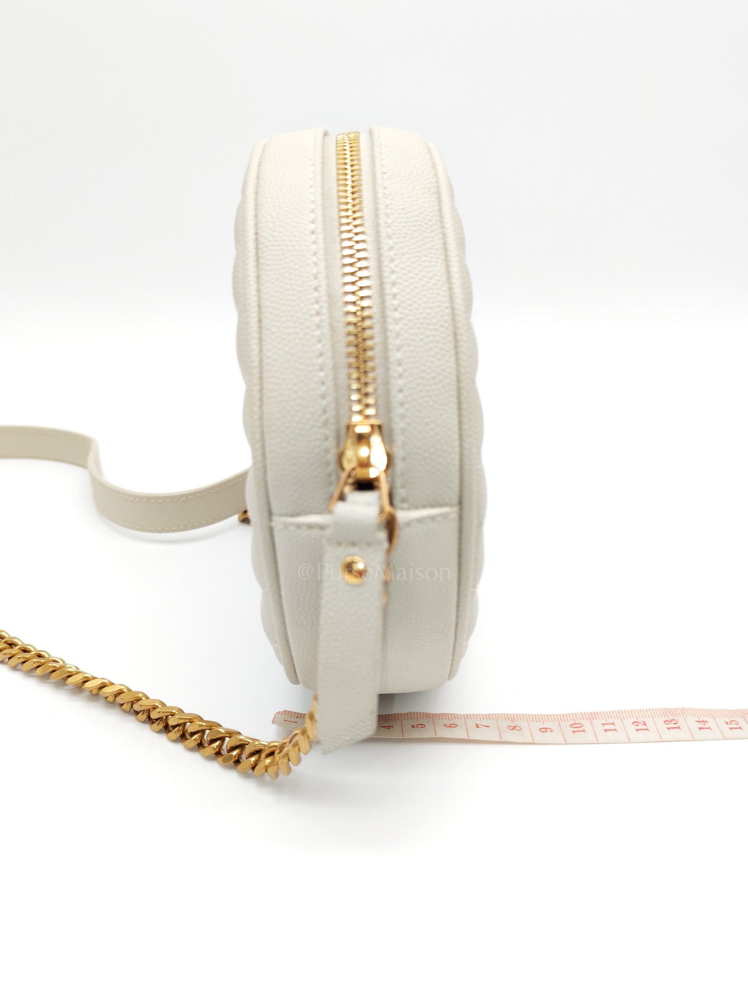 Matelasse Ivory in Chevron Quilted Grain de Poudre Round Camera Bag