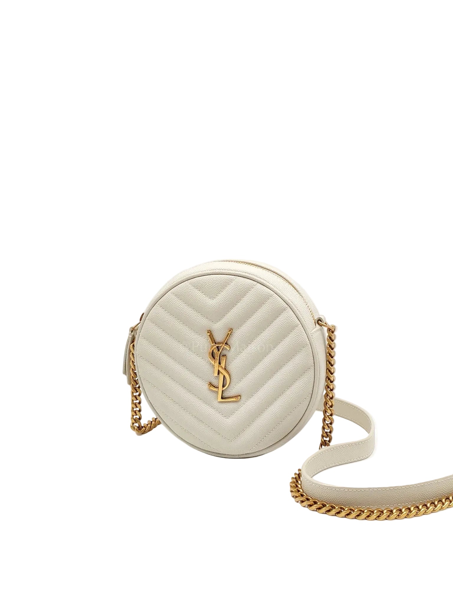 Matelasse Ivory in Chevron Quilted Grain de Poudre Round Camera Bag