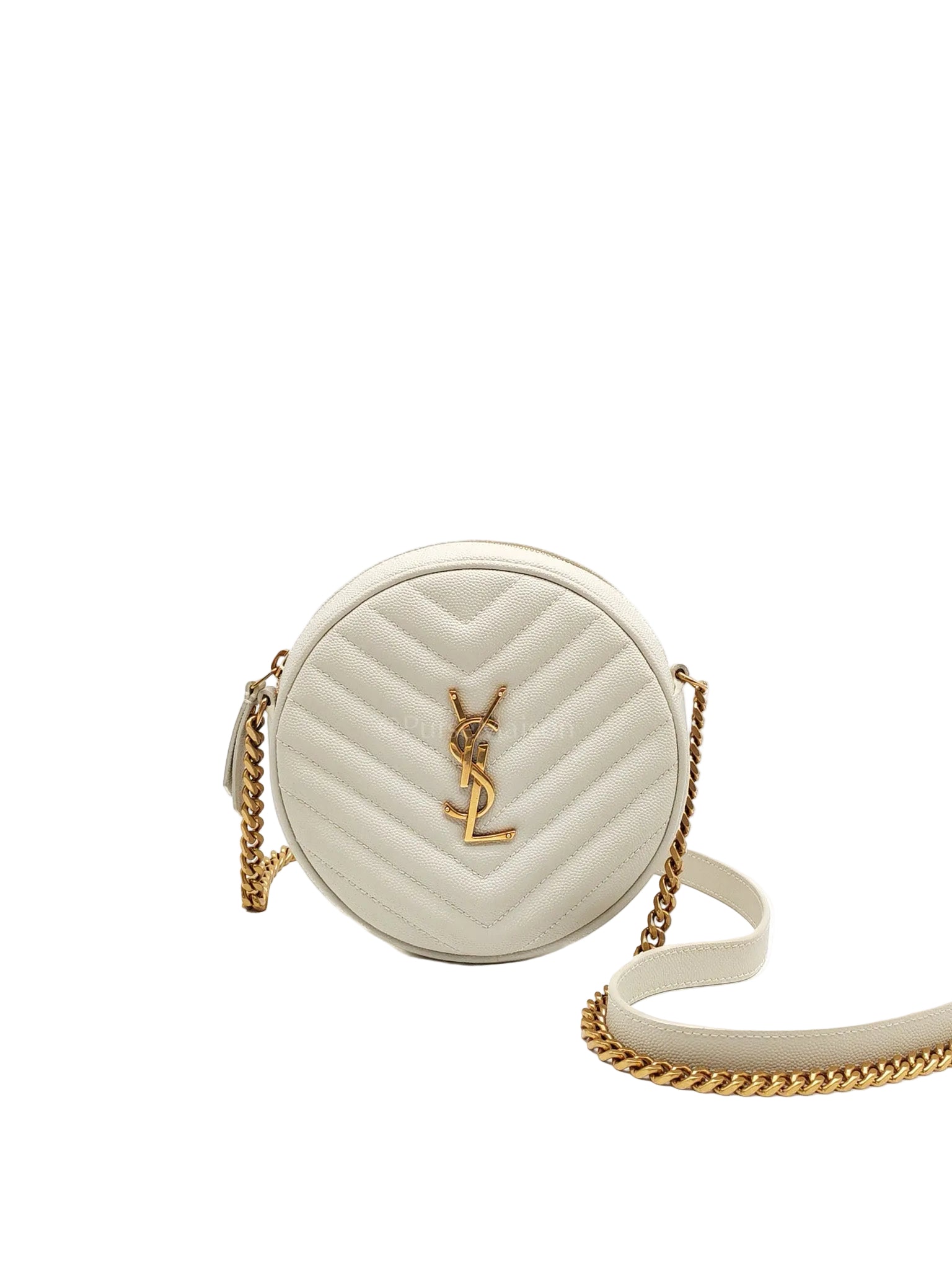 Matelasse Ivory in Chevron Quilted Grain de Poudre Round Camera Bag