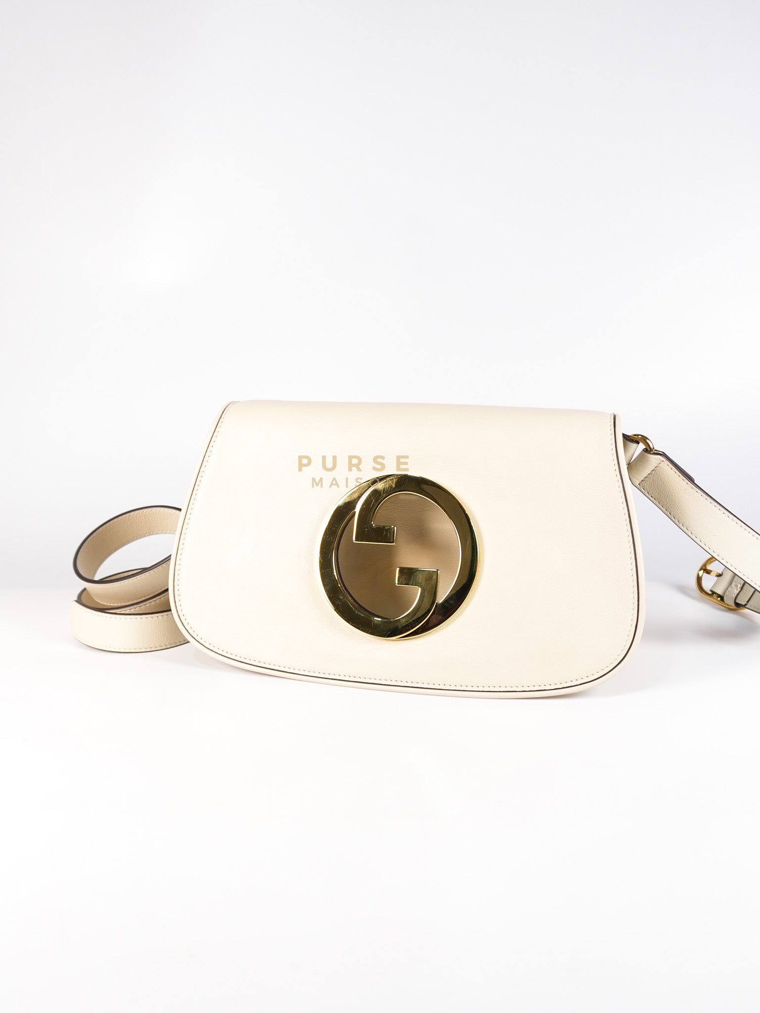 Roxy Blondie Chain Shoulder Flap Bag in Mystic White Calfskin Leather & Gold Hardware | Purse Maison Luxury Bags Shop