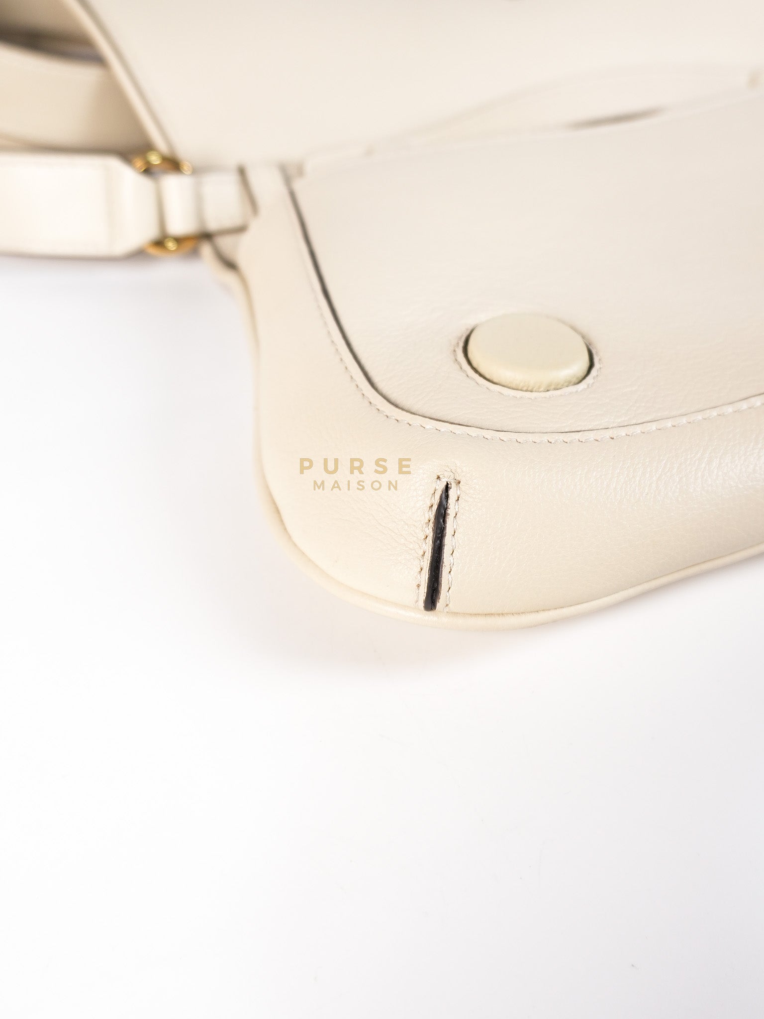 Roxy Blondie Chain Shoulder Flap Bag in Mystic White Calfskin Leather & Gold Hardware | Purse Maison Luxury Bags Shop