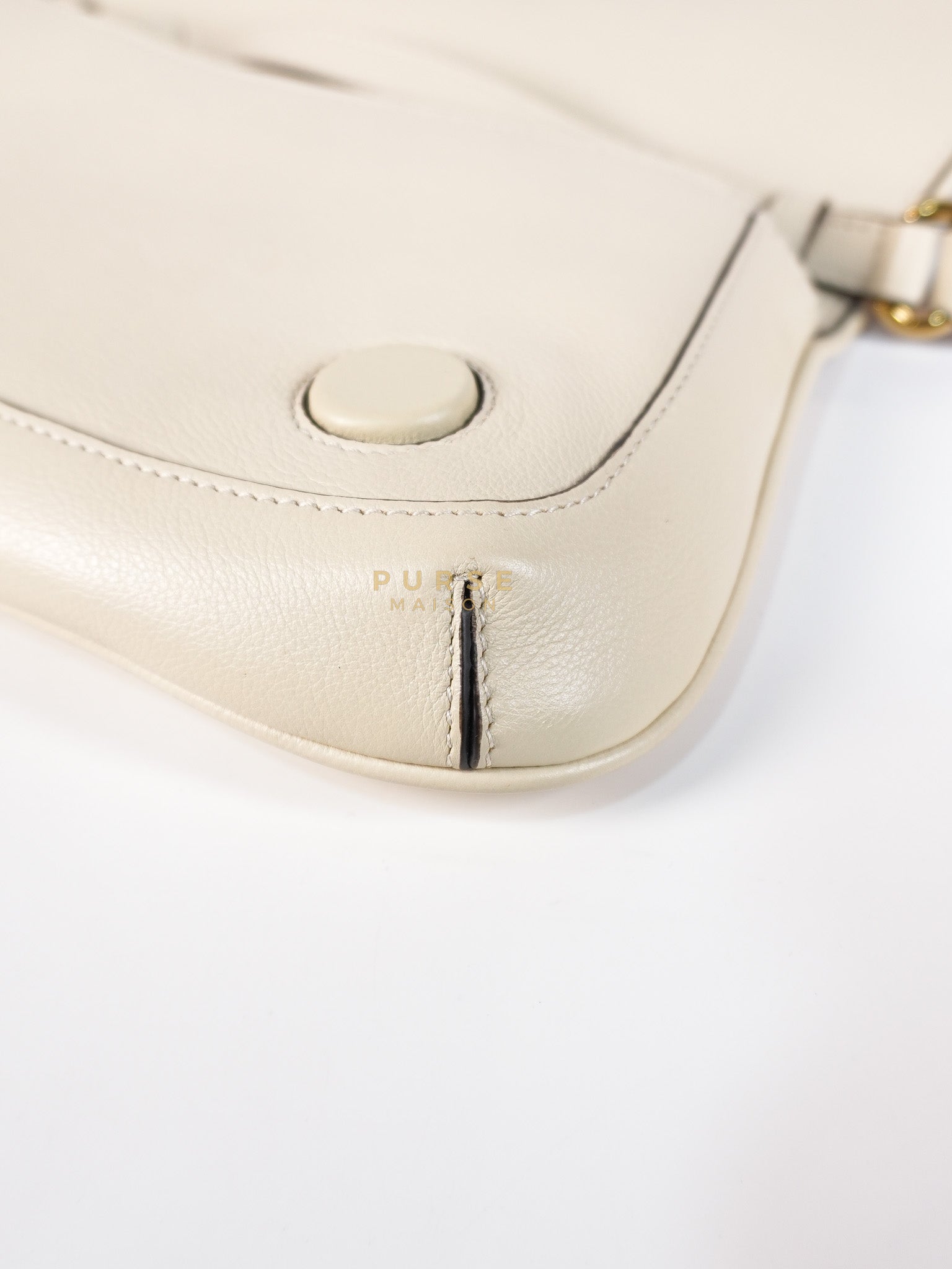 Roxy Blondie Chain Shoulder Flap Bag in Mystic White Calfskin Leather & Gold Hardware | Purse Maison Luxury Bags Shop