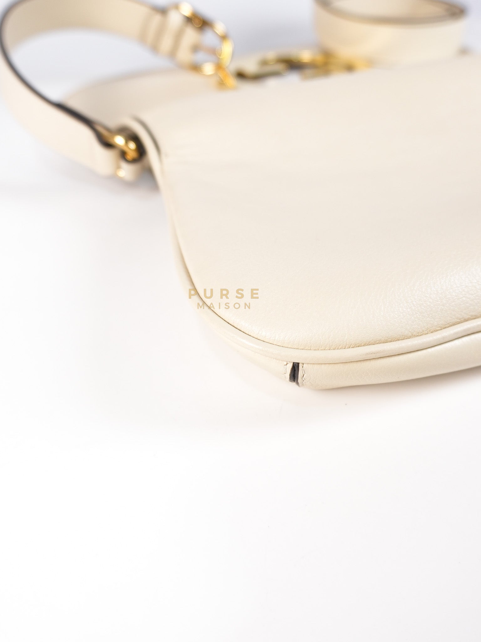 Roxy Blondie Chain Shoulder Flap Bag in Mystic White Calfskin Leather & Gold Hardware | Purse Maison Luxury Bags Shop
