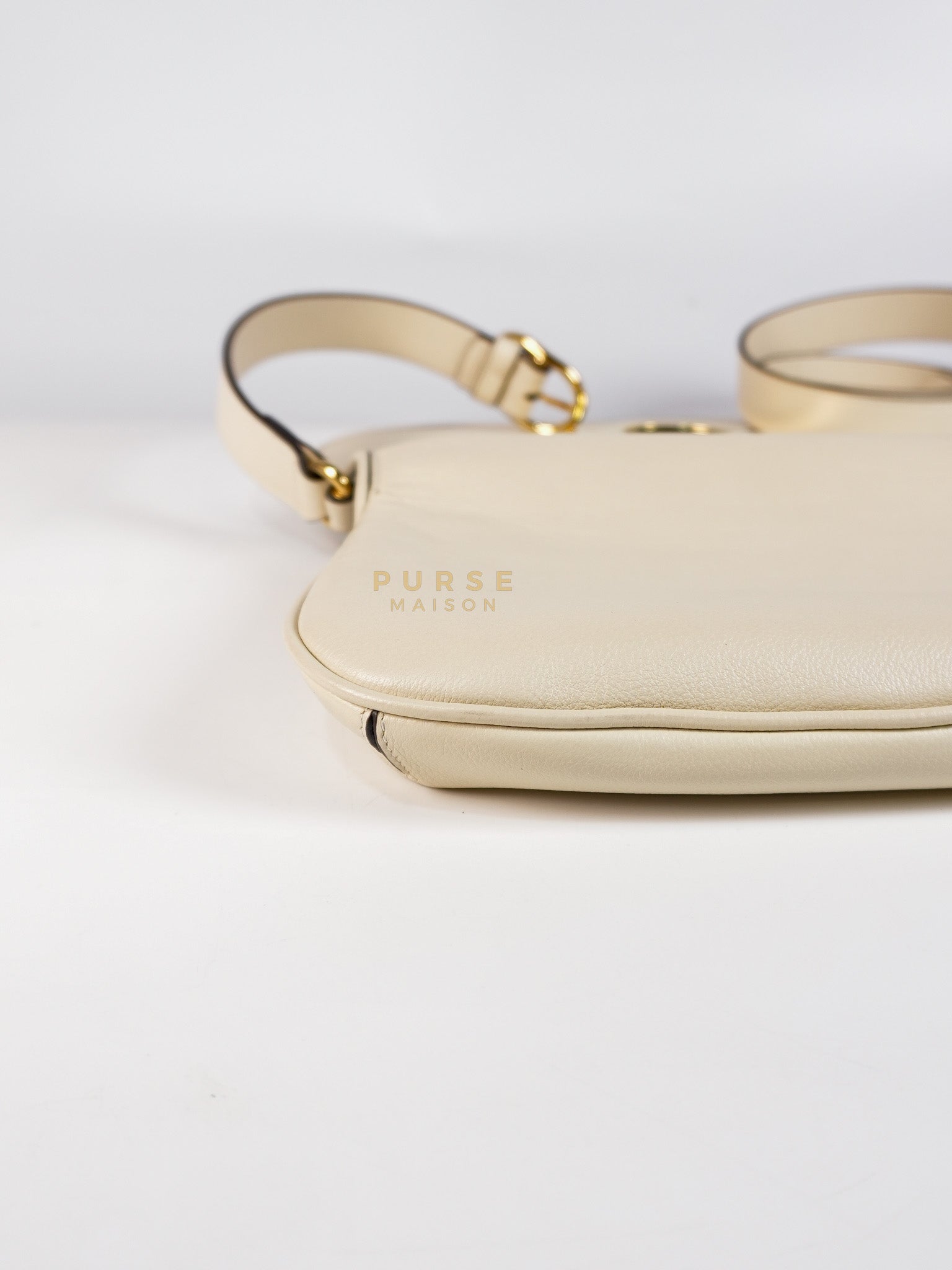 Roxy Blondie Chain Shoulder Flap Bag in Mystic White Calfskin Leather & Gold Hardware | Purse Maison Luxury Bags Shop