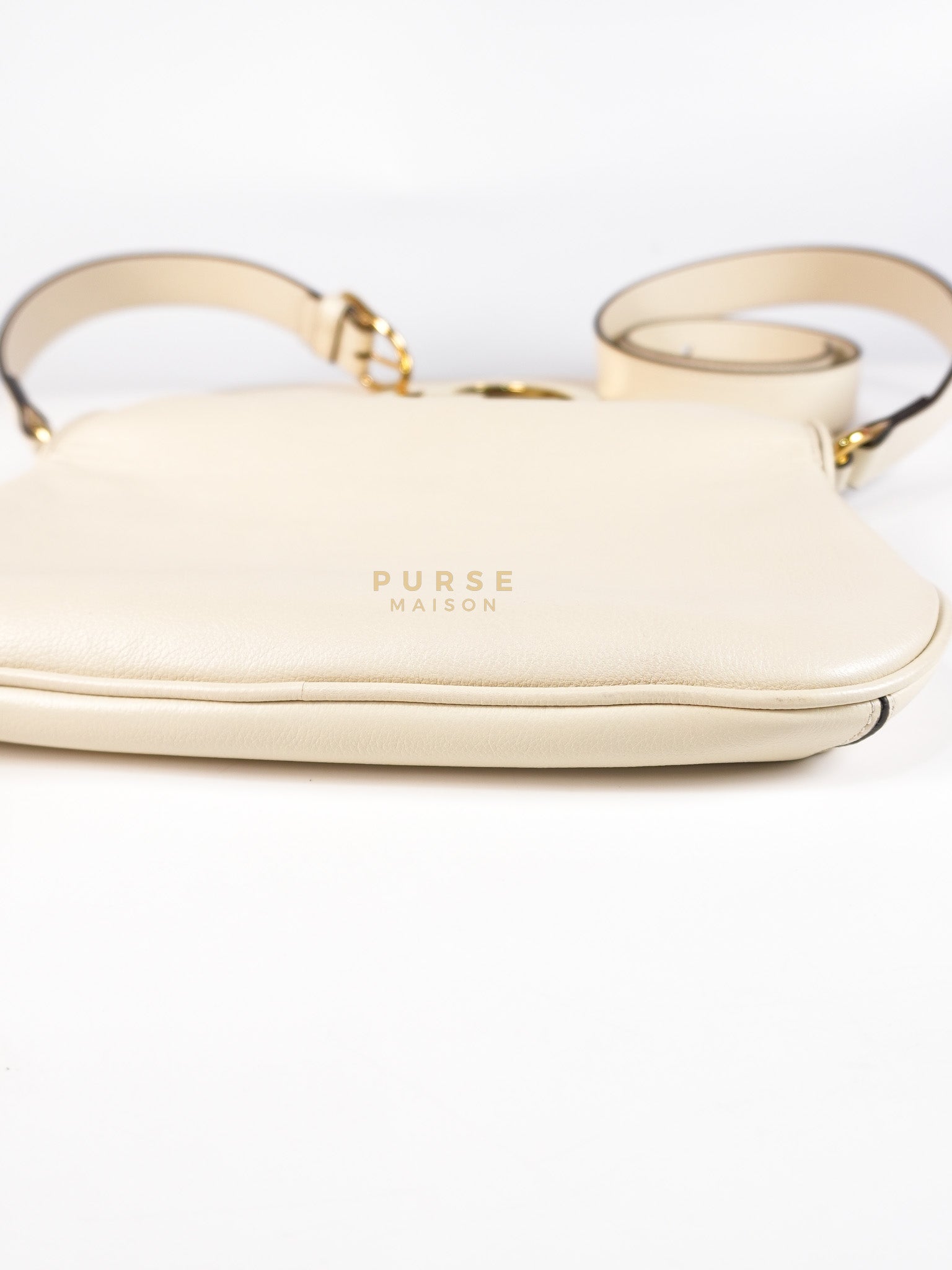 Roxy Blondie Chain Shoulder Flap Bag in Mystic White Calfskin Leather & Gold Hardware | Purse Maison Luxury Bags Shop