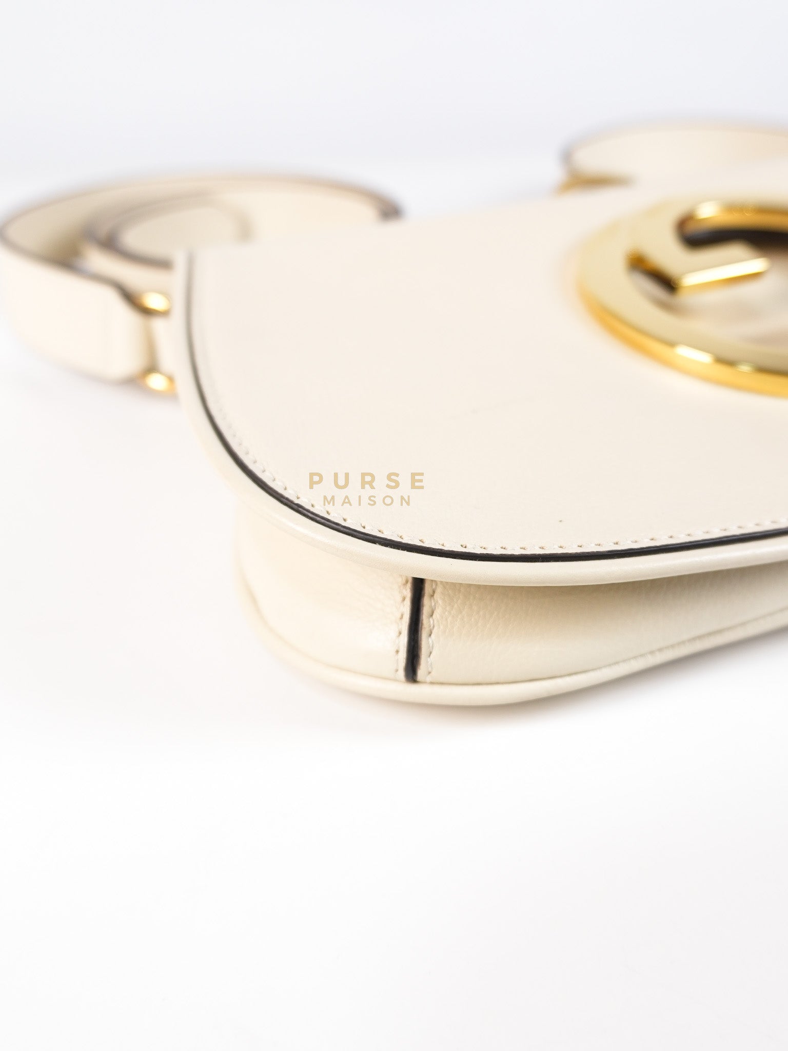 Roxy Blondie Chain Shoulder Flap Bag in Mystic White Calfskin Leather & Gold Hardware | Purse Maison Luxury Bags Shop