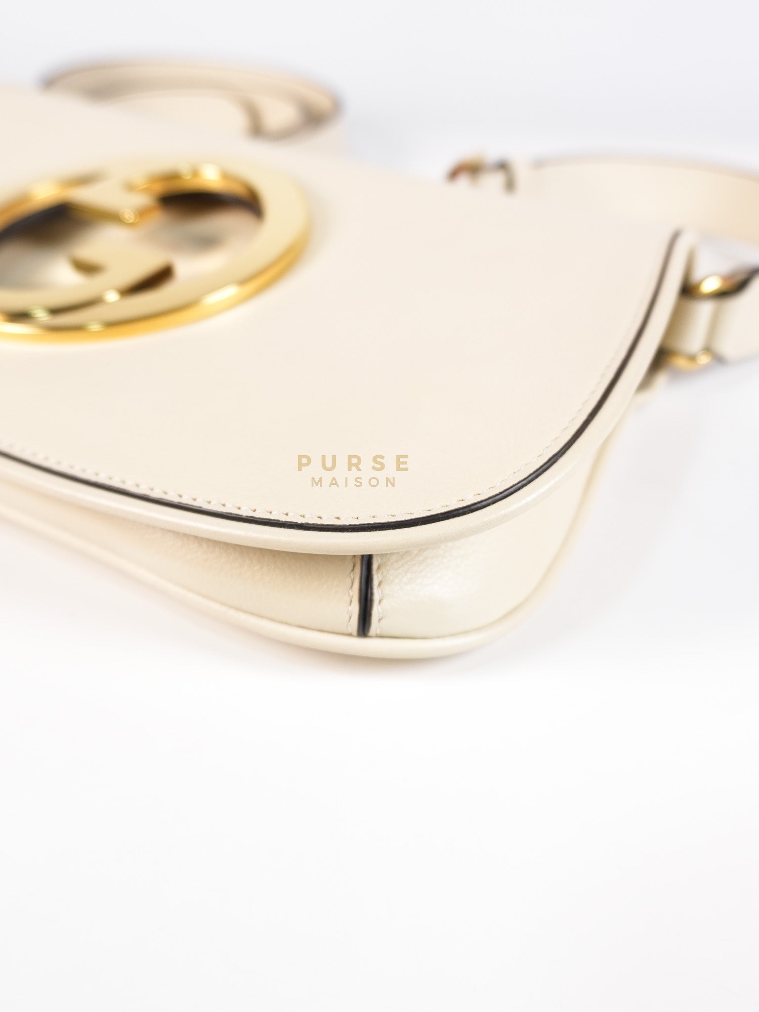 Roxy Blondie Chain Shoulder Flap Bag in Mystic White Calfskin Leather & Gold Hardware | Purse Maison Luxury Bags Shop