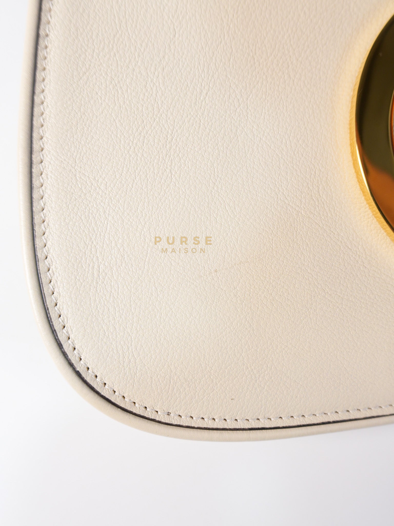 Roxy Blondie Chain Shoulder Flap Bag in Mystic White Calfskin Leather & Gold Hardware | Purse Maison Luxury Bags Shop