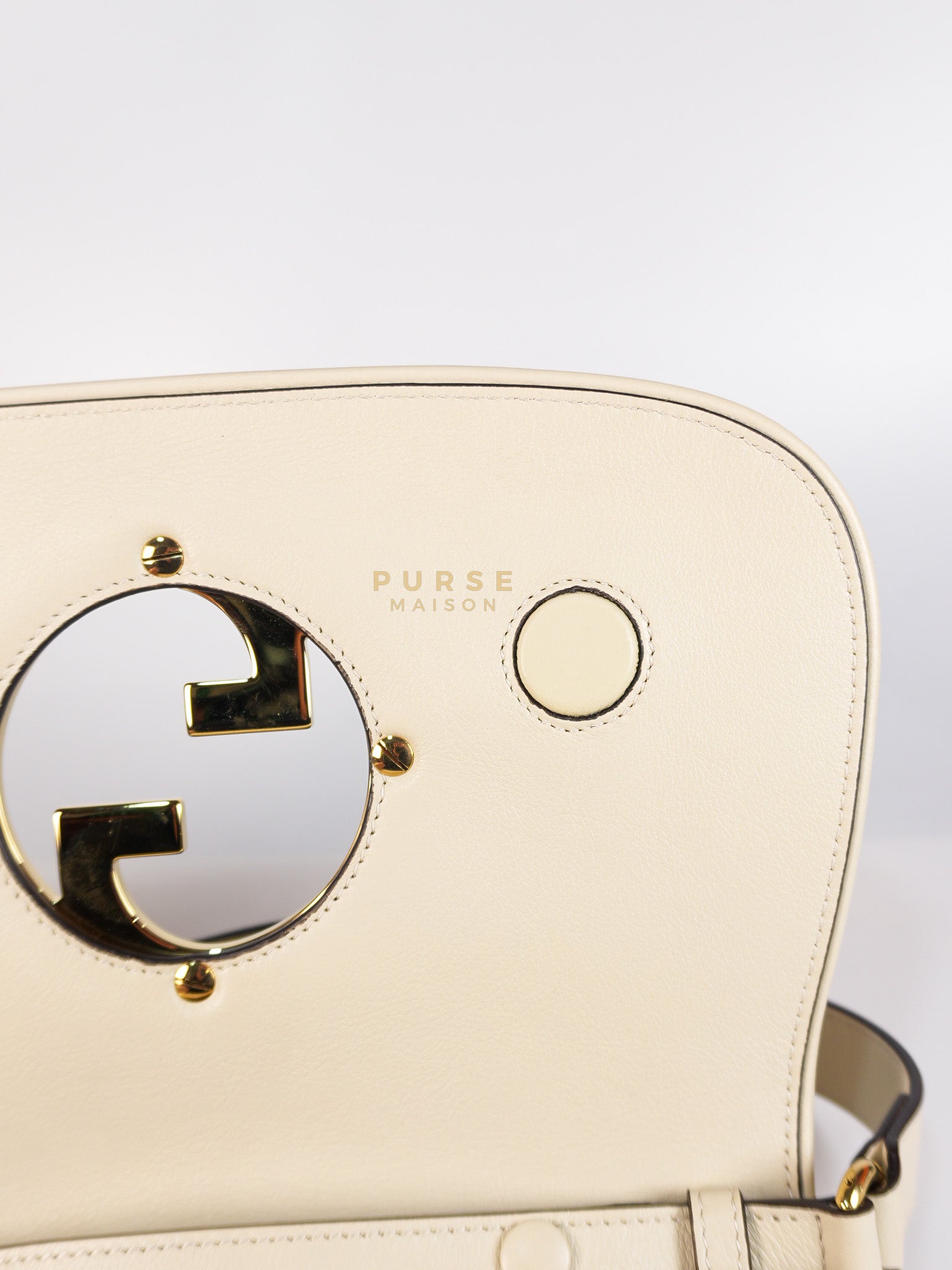 Roxy Blondie Chain Shoulder Flap Bag in Mystic White Calfskin Leather & Gold Hardware | Purse Maison Luxury Bags Shop