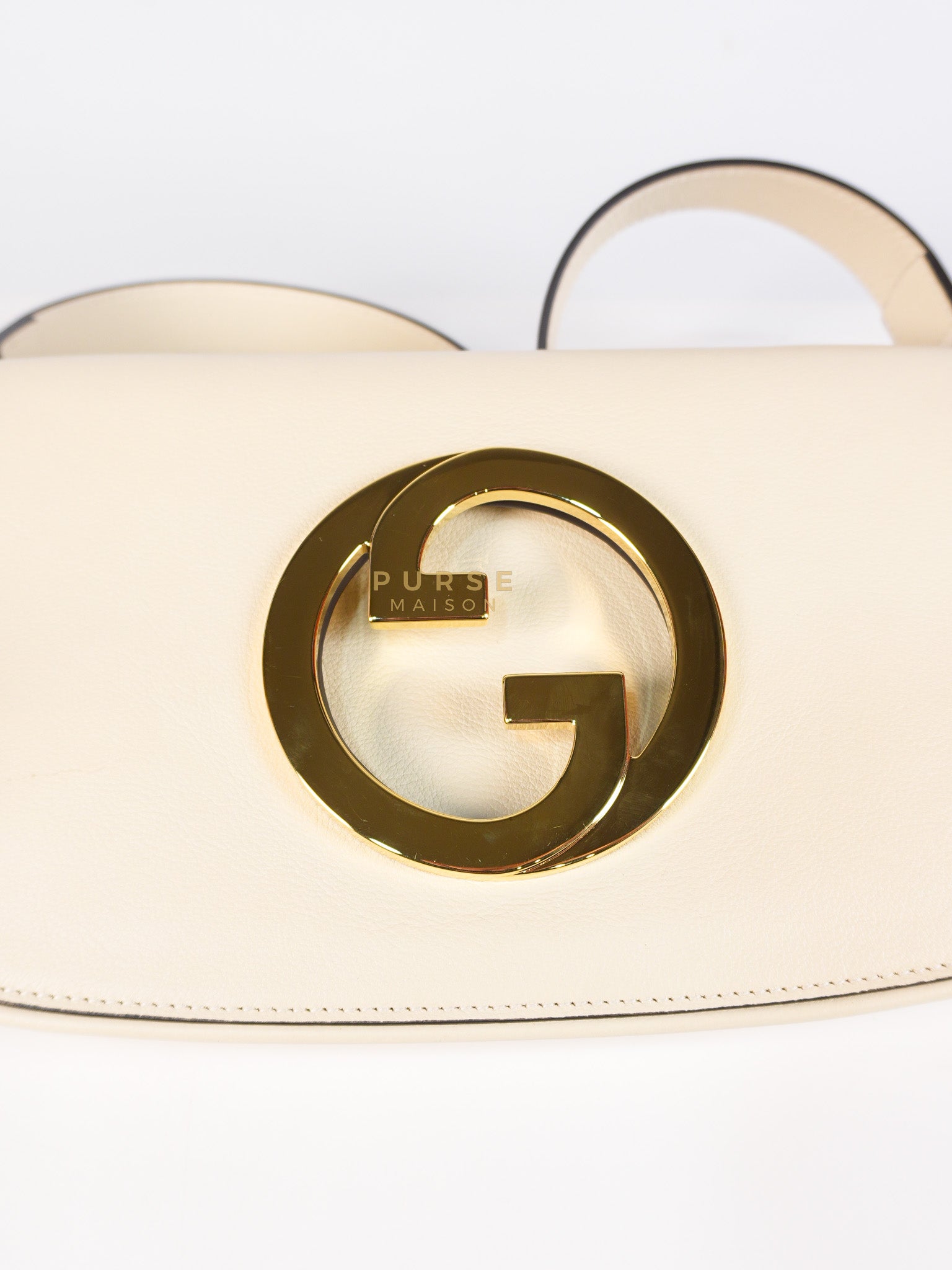 Roxy Blondie Chain Shoulder Flap Bag in Mystic White Calfskin Leather & Gold Hardware | Purse Maison Luxury Bags Shop