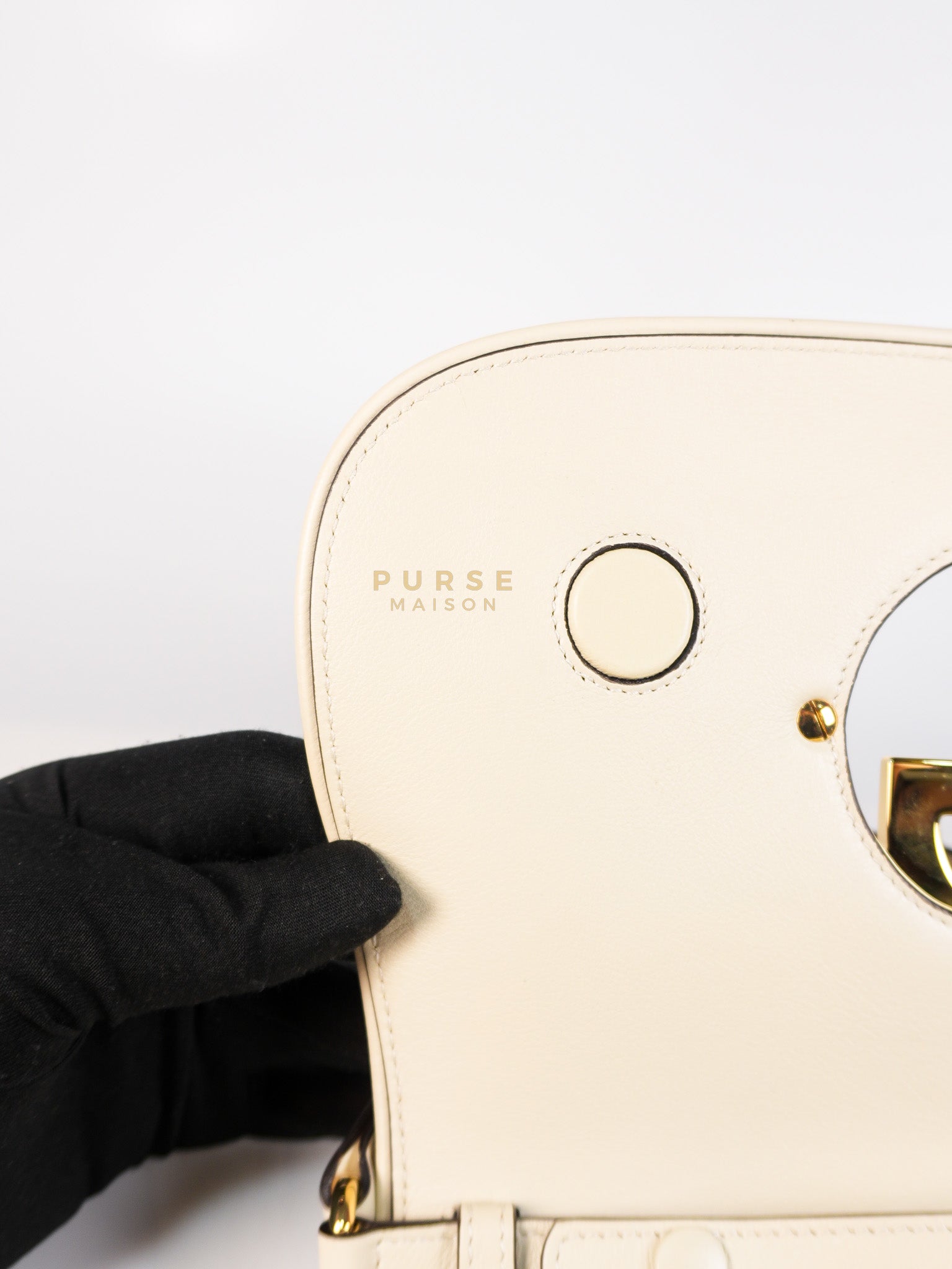 Roxy Blondie Chain Shoulder Flap Bag in Mystic White Calfskin Leather & Gold Hardware | Purse Maison Luxury Bags Shop