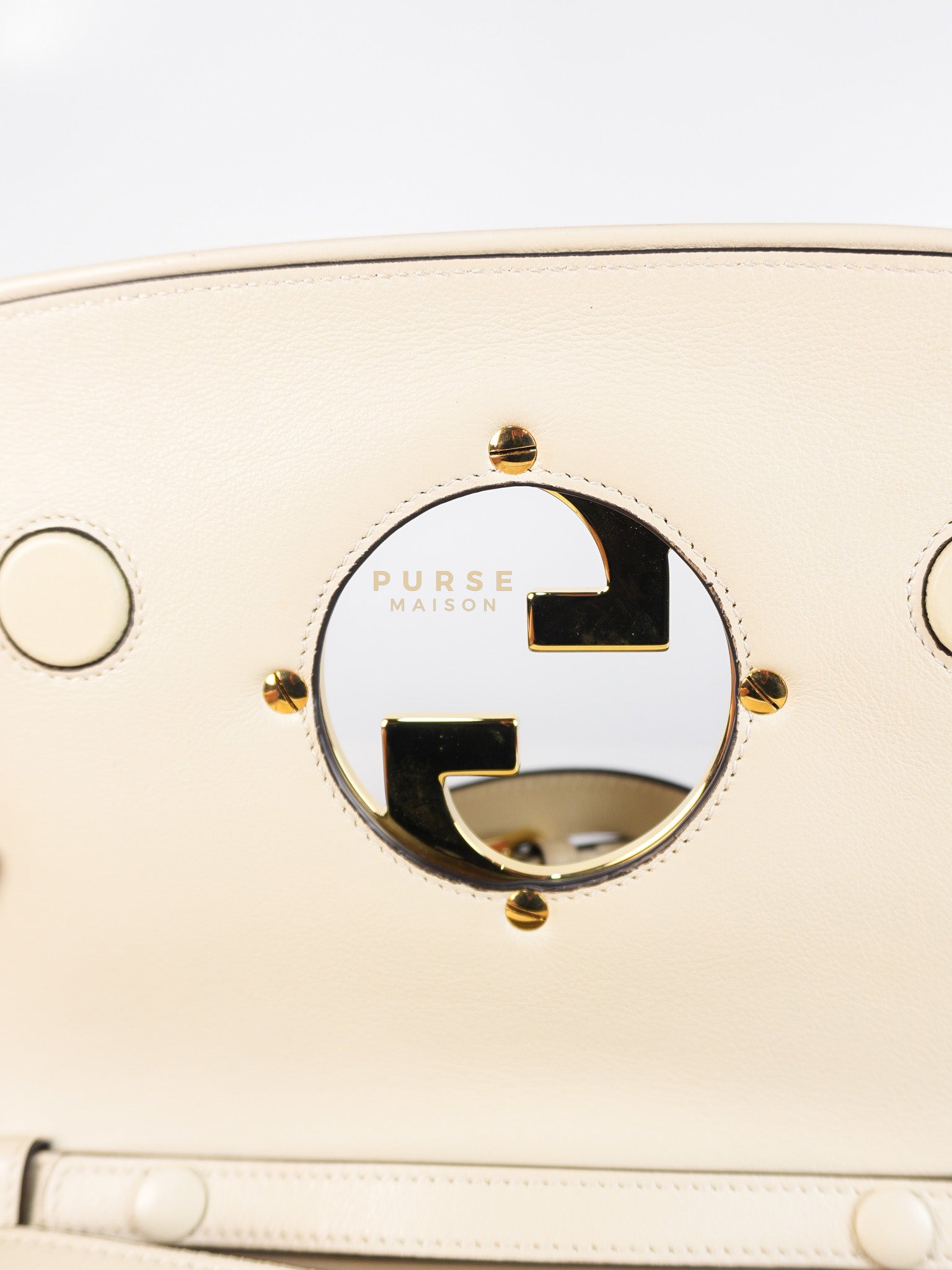 Roxy Blondie Chain Shoulder Flap Bag in Mystic White Calfskin Leather & Gold Hardware | Purse Maison Luxury Bags Shop