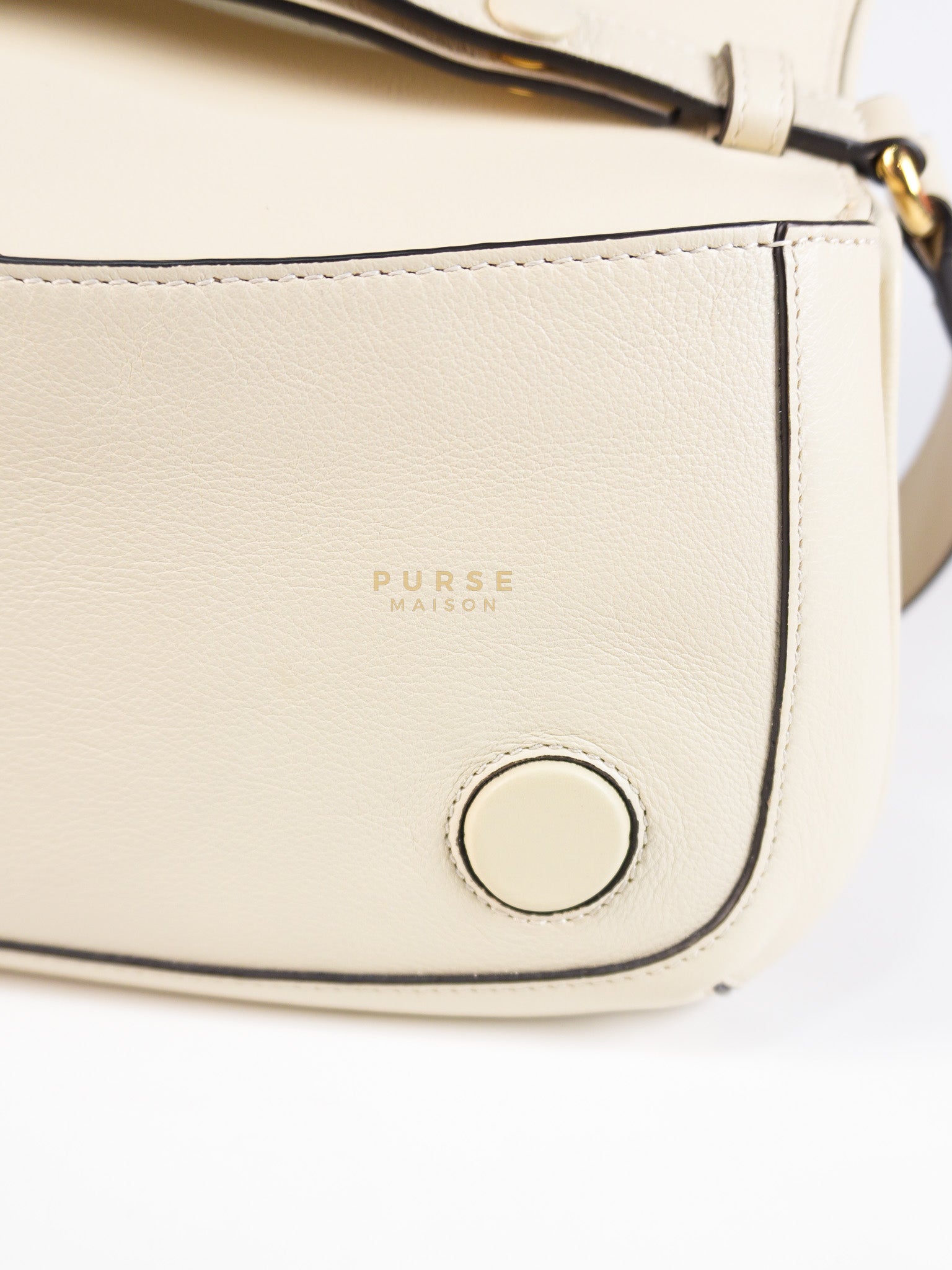 Roxy Blondie Chain Shoulder Flap Bag in Mystic White Calfskin Leather & Gold Hardware | Purse Maison Luxury Bags Shop