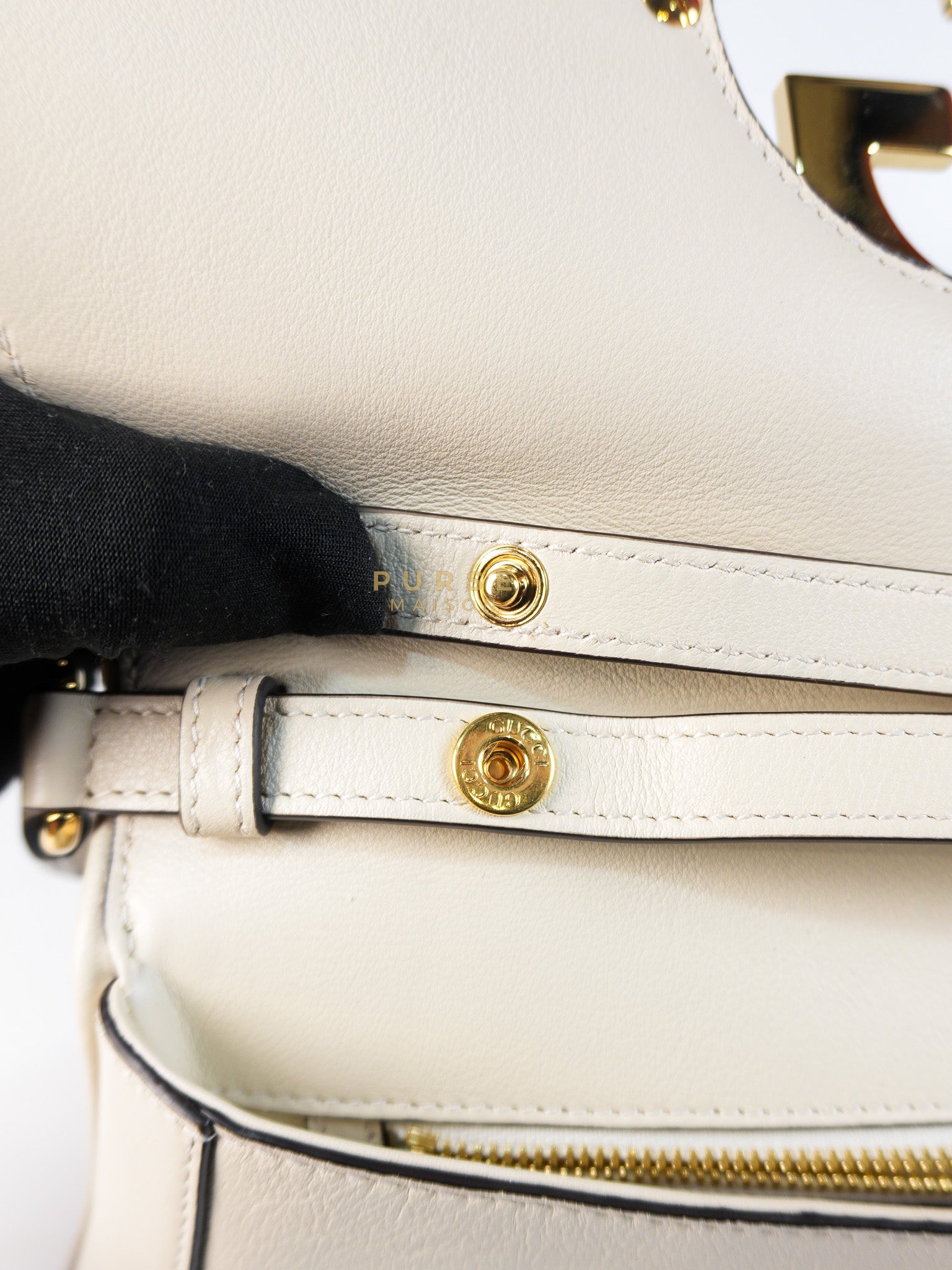 Roxy Blondie Chain Shoulder Flap Bag in Mystic White Calfskin Leather & Gold Hardware | Purse Maison Luxury Bags Shop