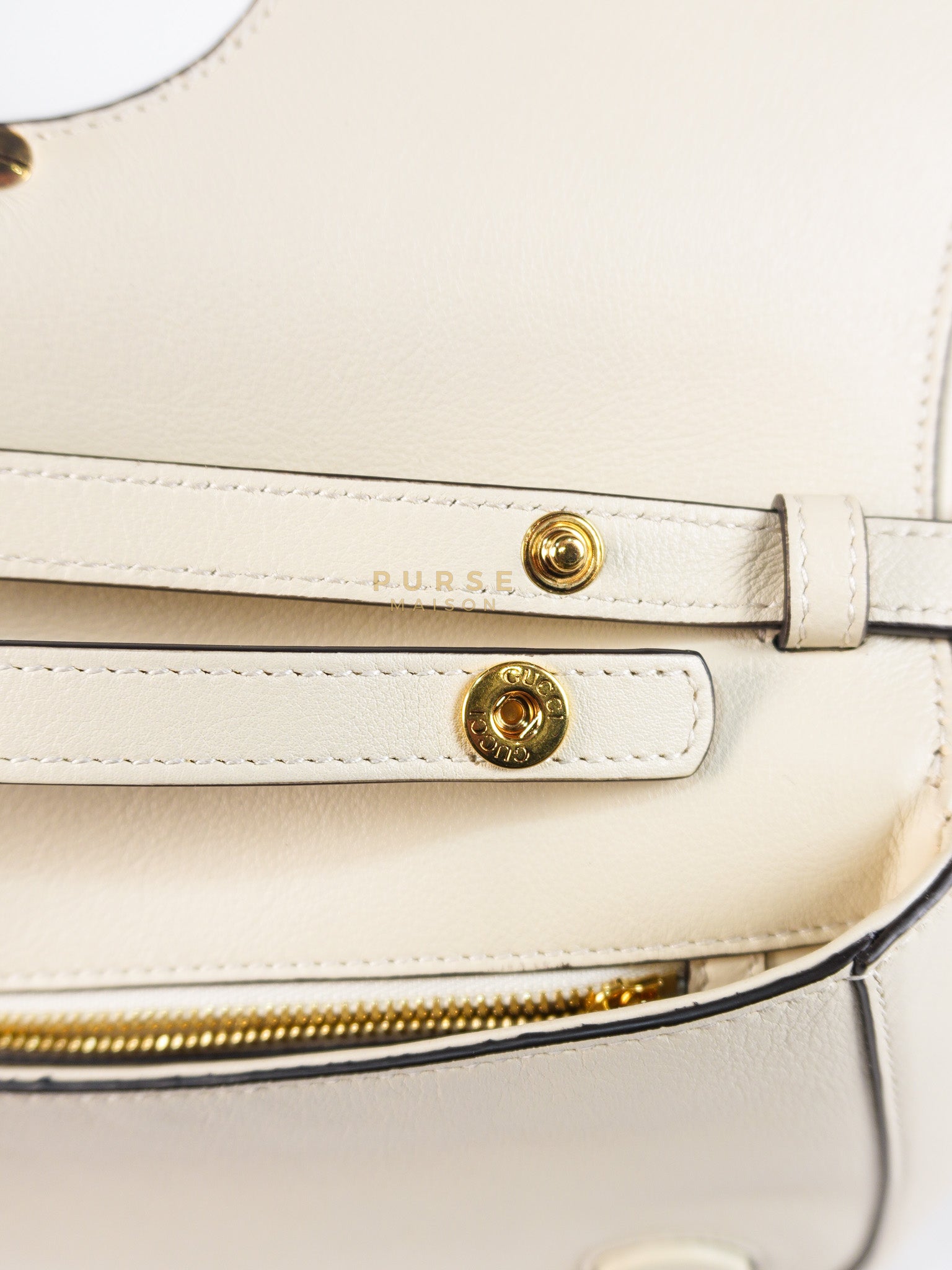 Roxy Blondie Chain Shoulder Flap Bag in Mystic White Calfskin Leather & Gold Hardware | Purse Maison Luxury Bags Shop