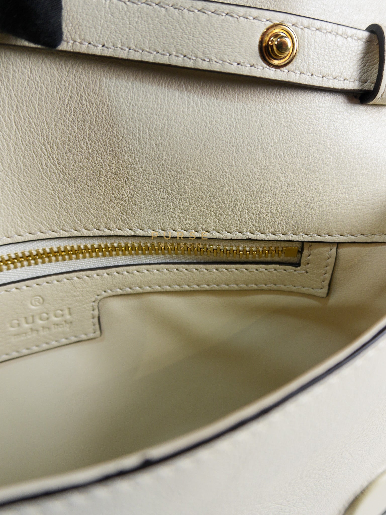 Roxy Blondie Chain Shoulder Flap Bag in Mystic White Calfskin Leather & Gold Hardware | Purse Maison Luxury Bags Shop