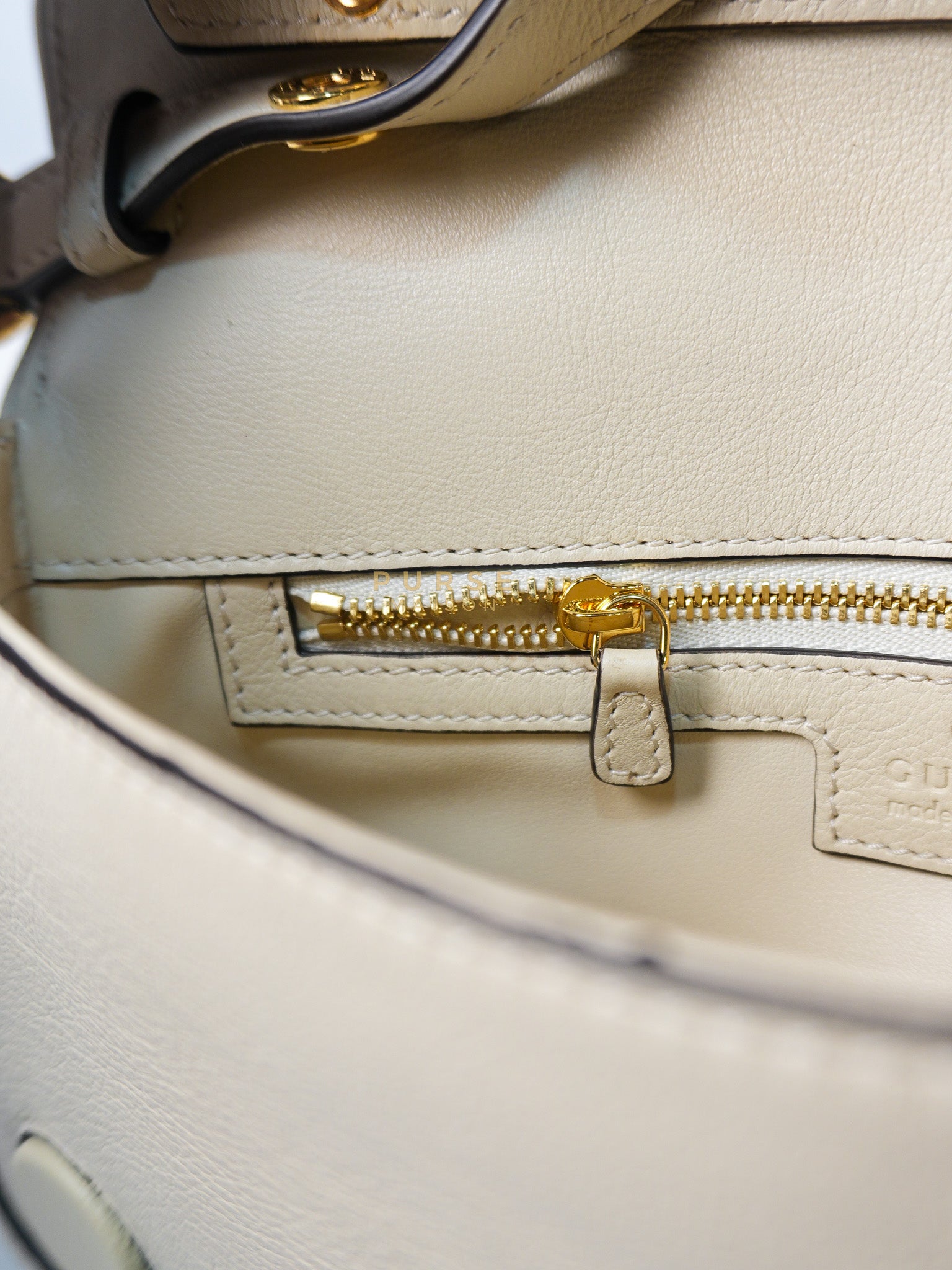 Roxy Blondie Chain Shoulder Flap Bag in Mystic White Calfskin Leather & Gold Hardware | Purse Maison Luxury Bags Shop