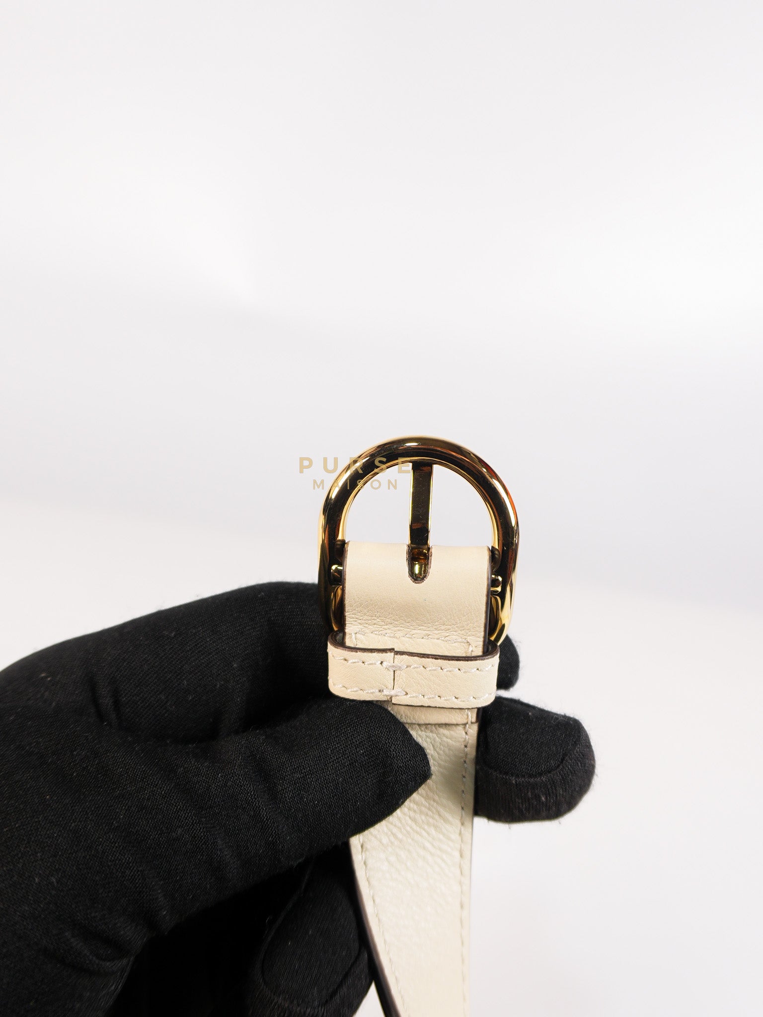 Roxy Blondie Chain Shoulder Flap Bag in Mystic White Calfskin Leather & Gold Hardware | Purse Maison Luxury Bags Shop