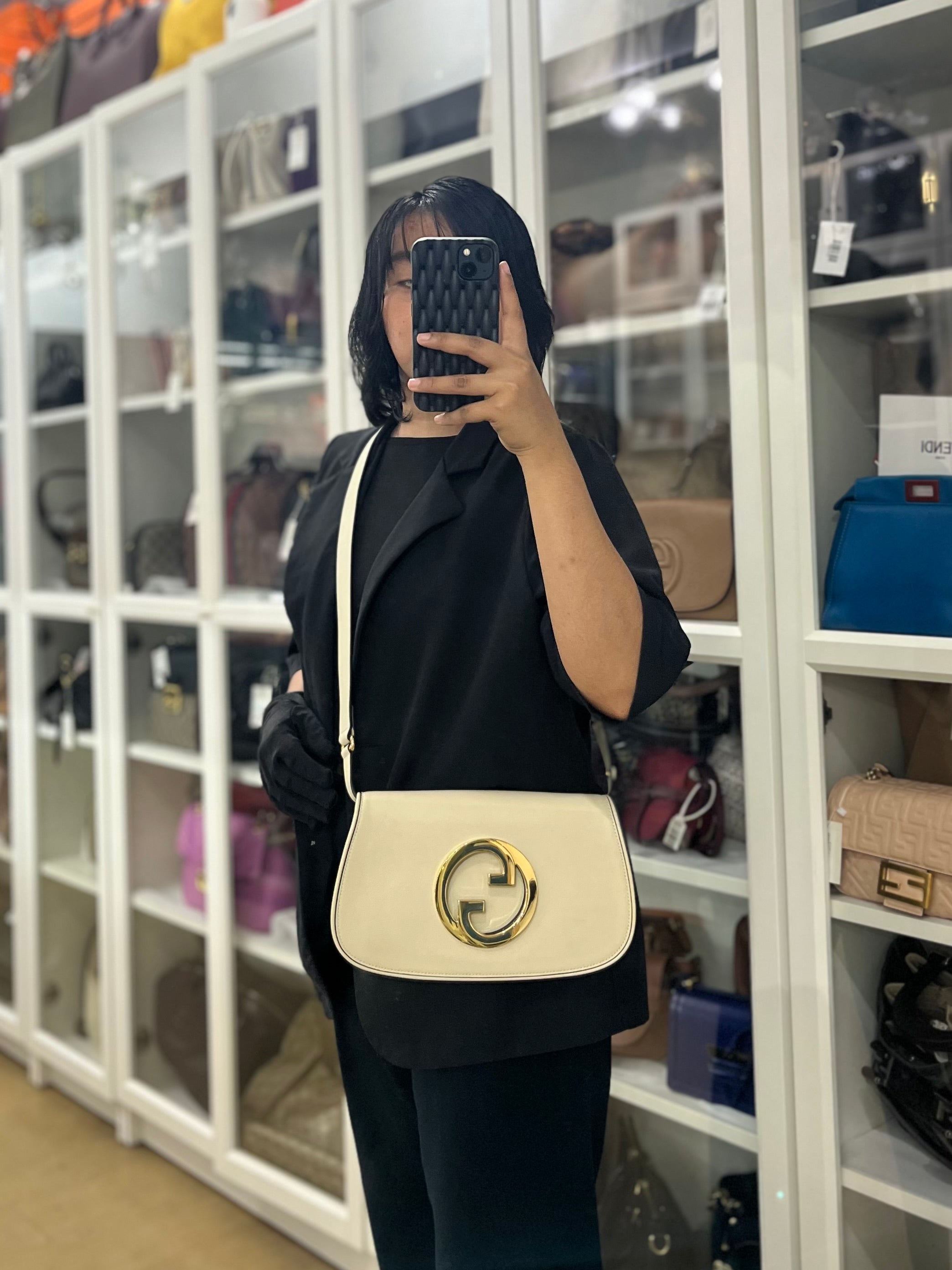 Roxy Blondie Chain Shoulder Flap Bag in Mystic White Calfskin Leather & Gold Hardware | Purse Maison Luxury Bags Shop