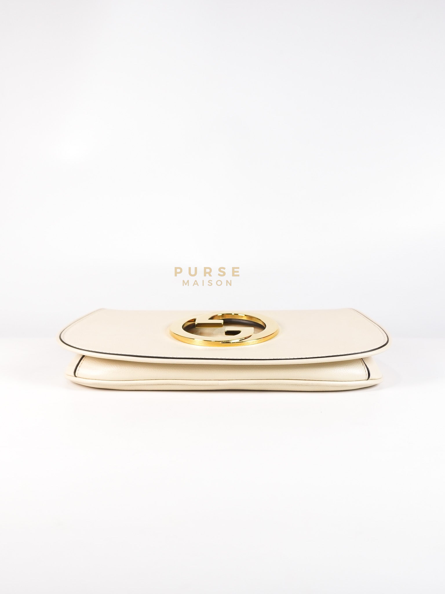 Roxy Blondie Chain Shoulder Flap Bag in Mystic White Calfskin Leather & Gold Hardware | Purse Maison Luxury Bags Shop