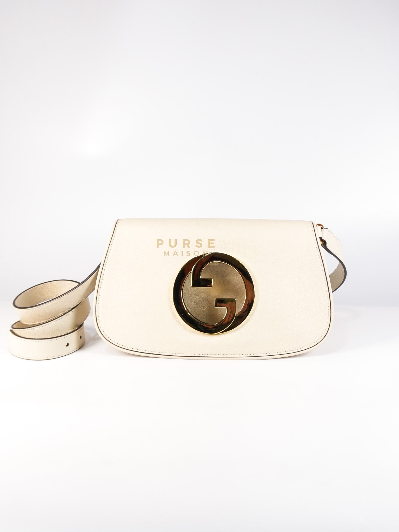 Roxy Blondie Chain Shoulder Flap Bag in Mystic White Calfskin Leather & Gold Hardware | Purse Maison Luxury Bags Shop
