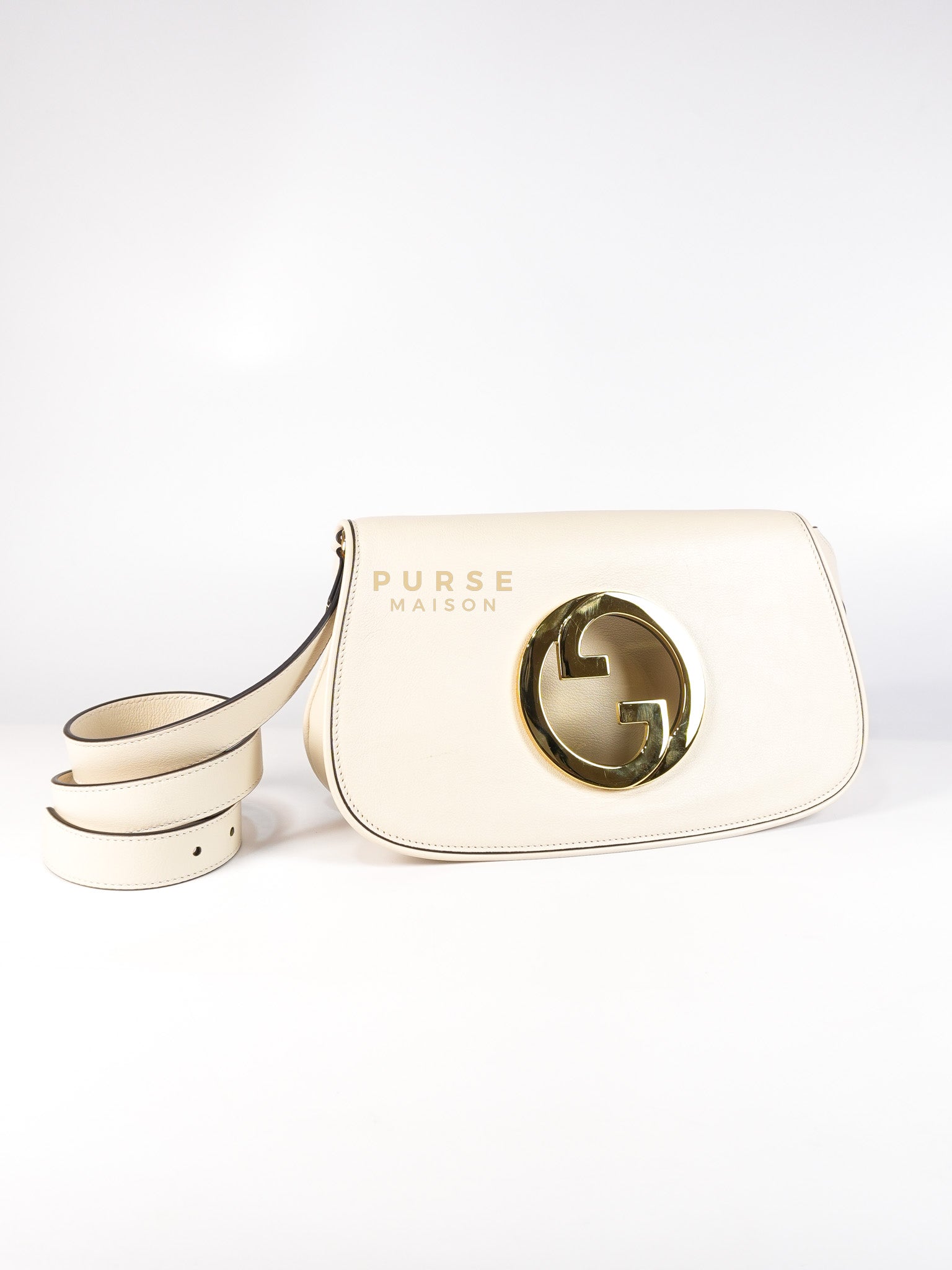 Roxy Blondie Chain Shoulder Flap Bag in Mystic White Calfskin Leather & Gold Hardware | Purse Maison Luxury Bags Shop