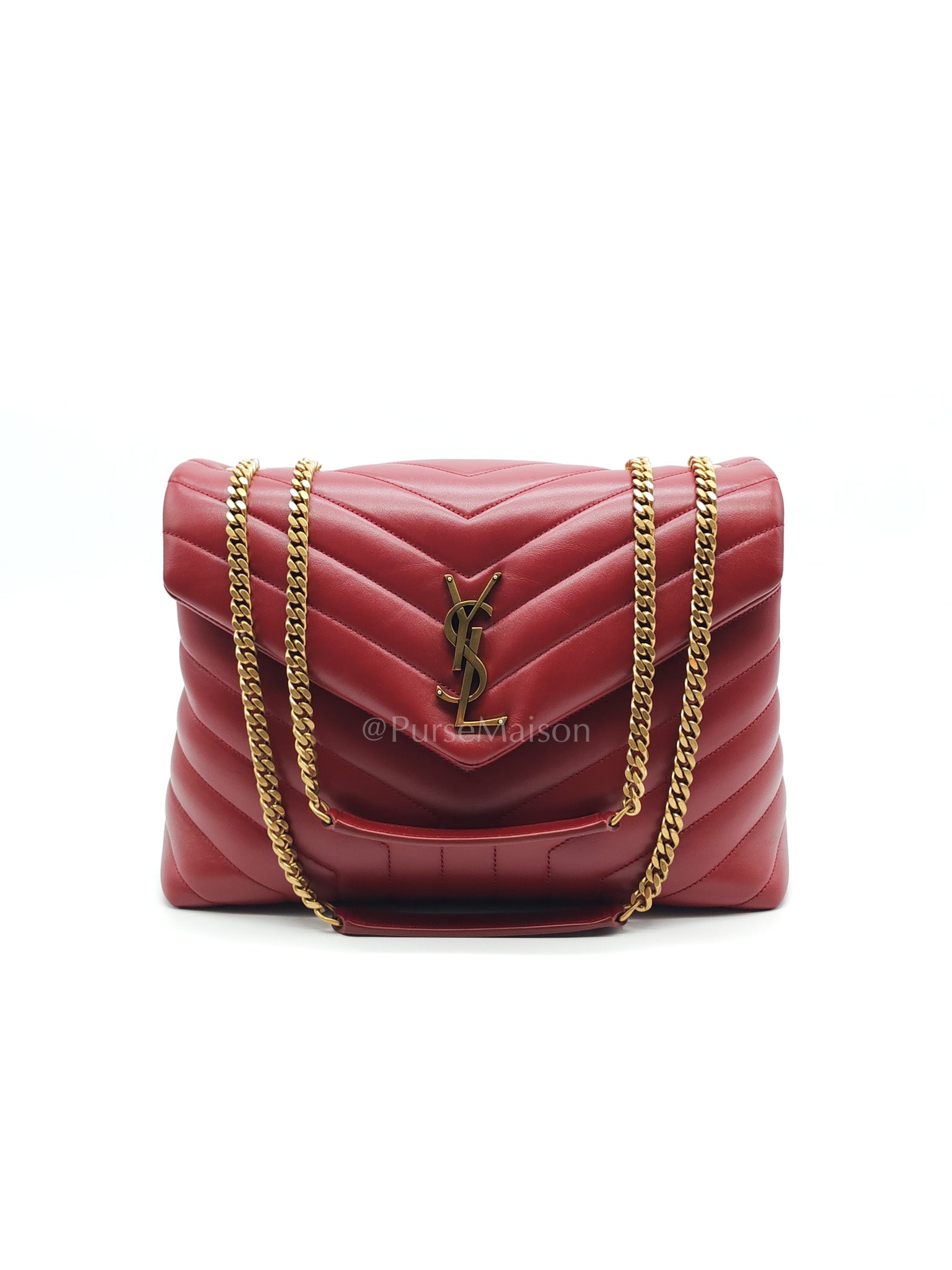 LouLou Shoulder Bag in Bordeaux Red Chevron Quilted Lambskin Leather