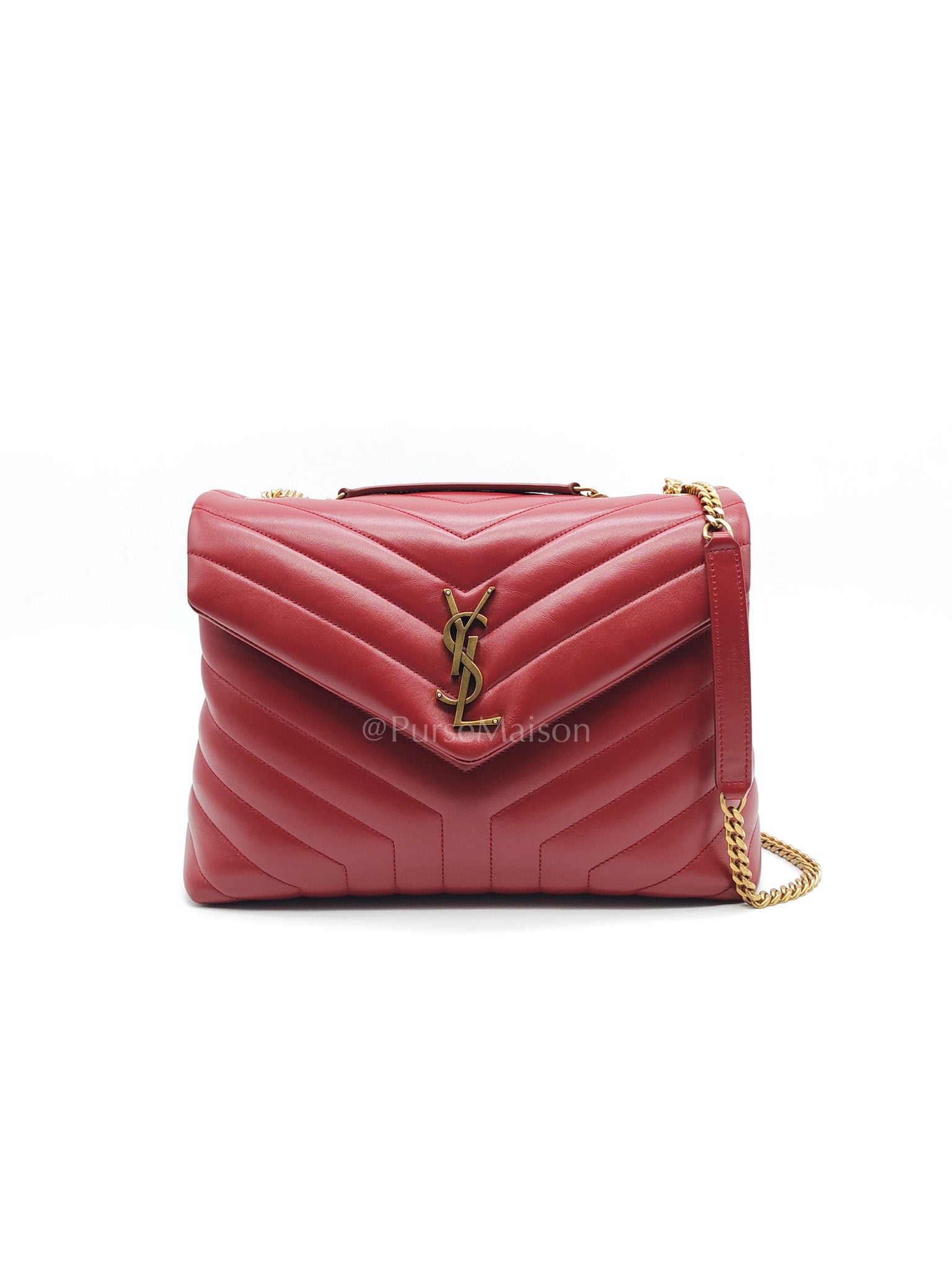 LouLou Shoulder Bag in Bordeaux Red Chevron Quilted Lambskin Leather
