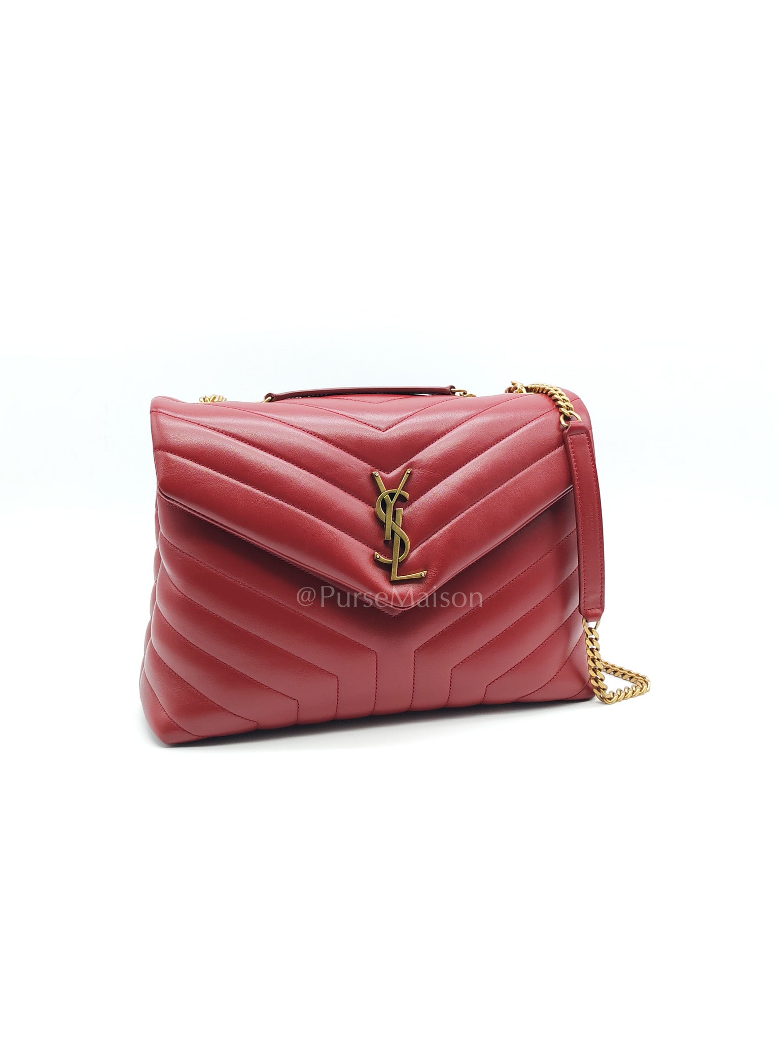 LouLou Shoulder Bag in Bordeaux Red Chevron Quilted Lambskin Leather