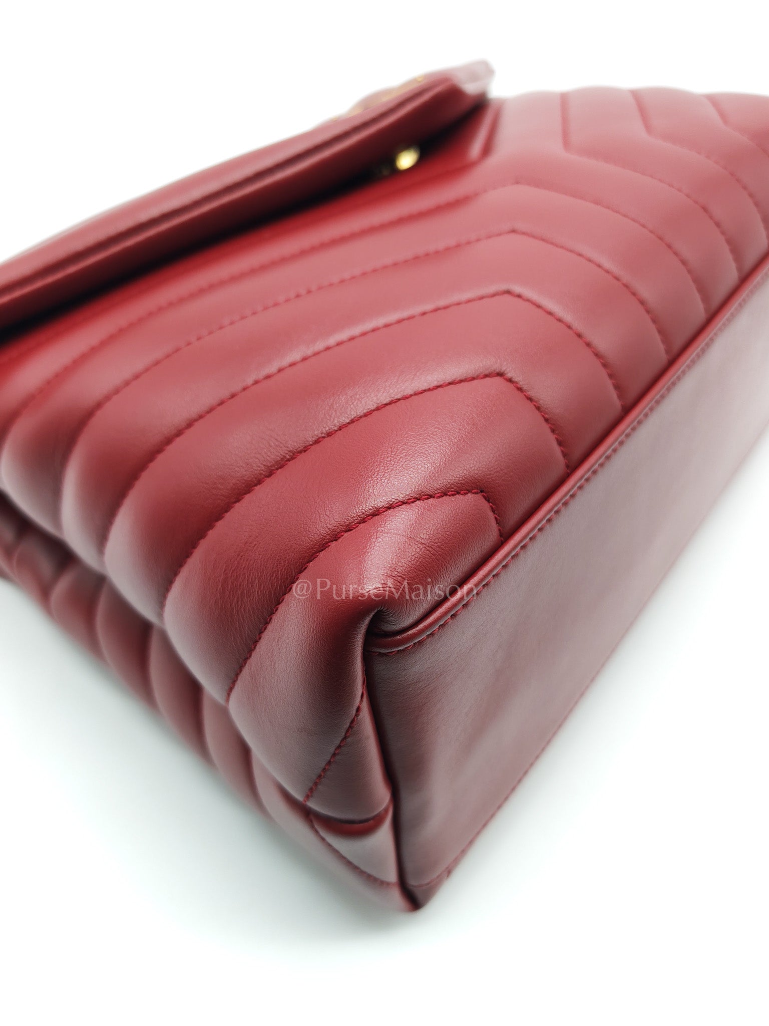 LouLou Shoulder Bag in Bordeaux Red Chevron Quilted Lambskin Leather