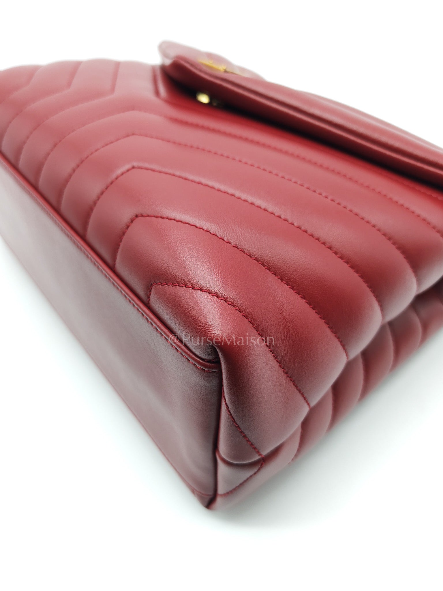 LouLou Shoulder Bag in Bordeaux Red Chevron Quilted Lambskin Leather