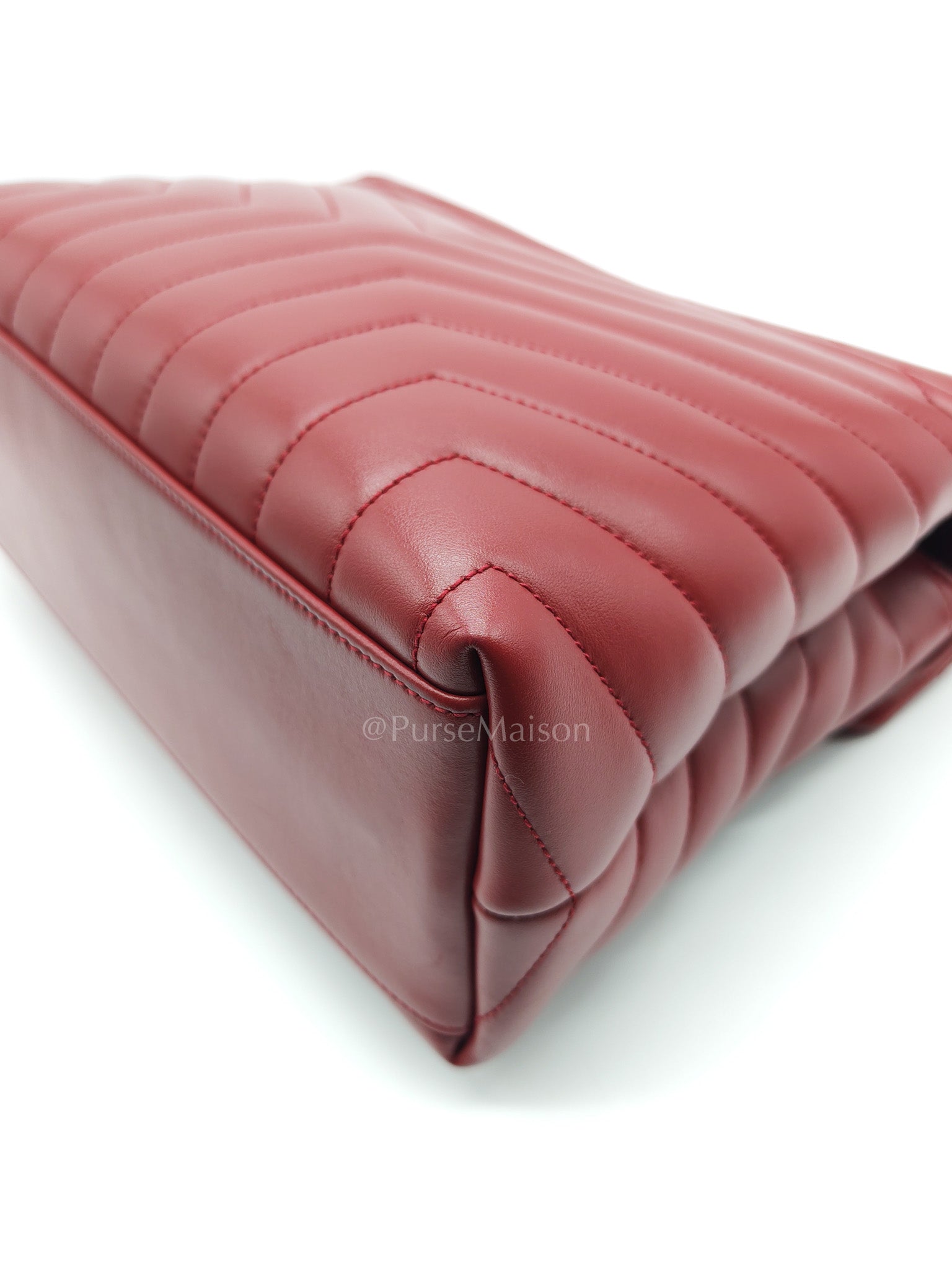 LouLou Shoulder Bag in Bordeaux Red Chevron Quilted Lambskin Leather