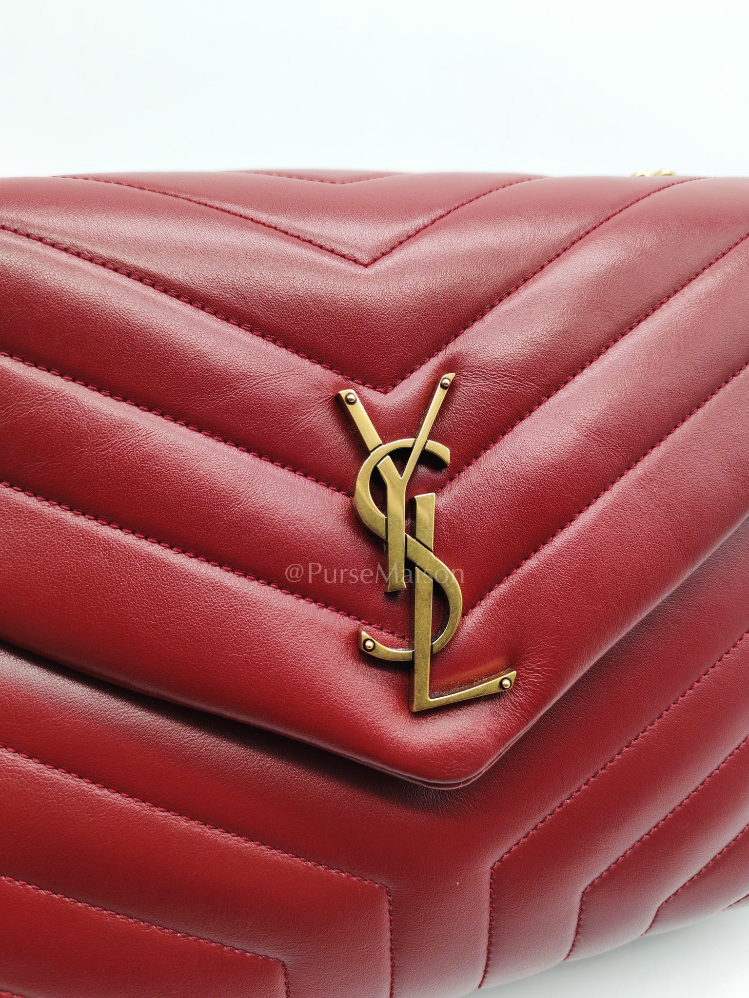 LouLou Shoulder Bag in Bordeaux Red Chevron Quilted Lambskin Leather