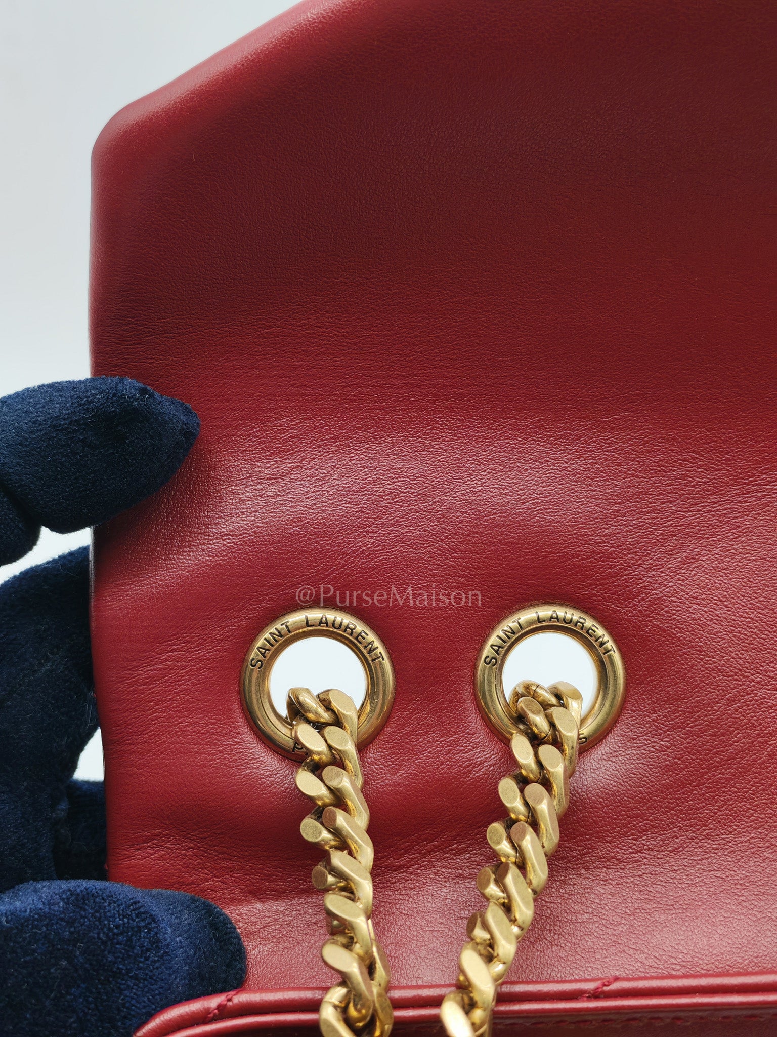 LouLou Shoulder Bag in Bordeaux Red Chevron Quilted Lambskin Leather