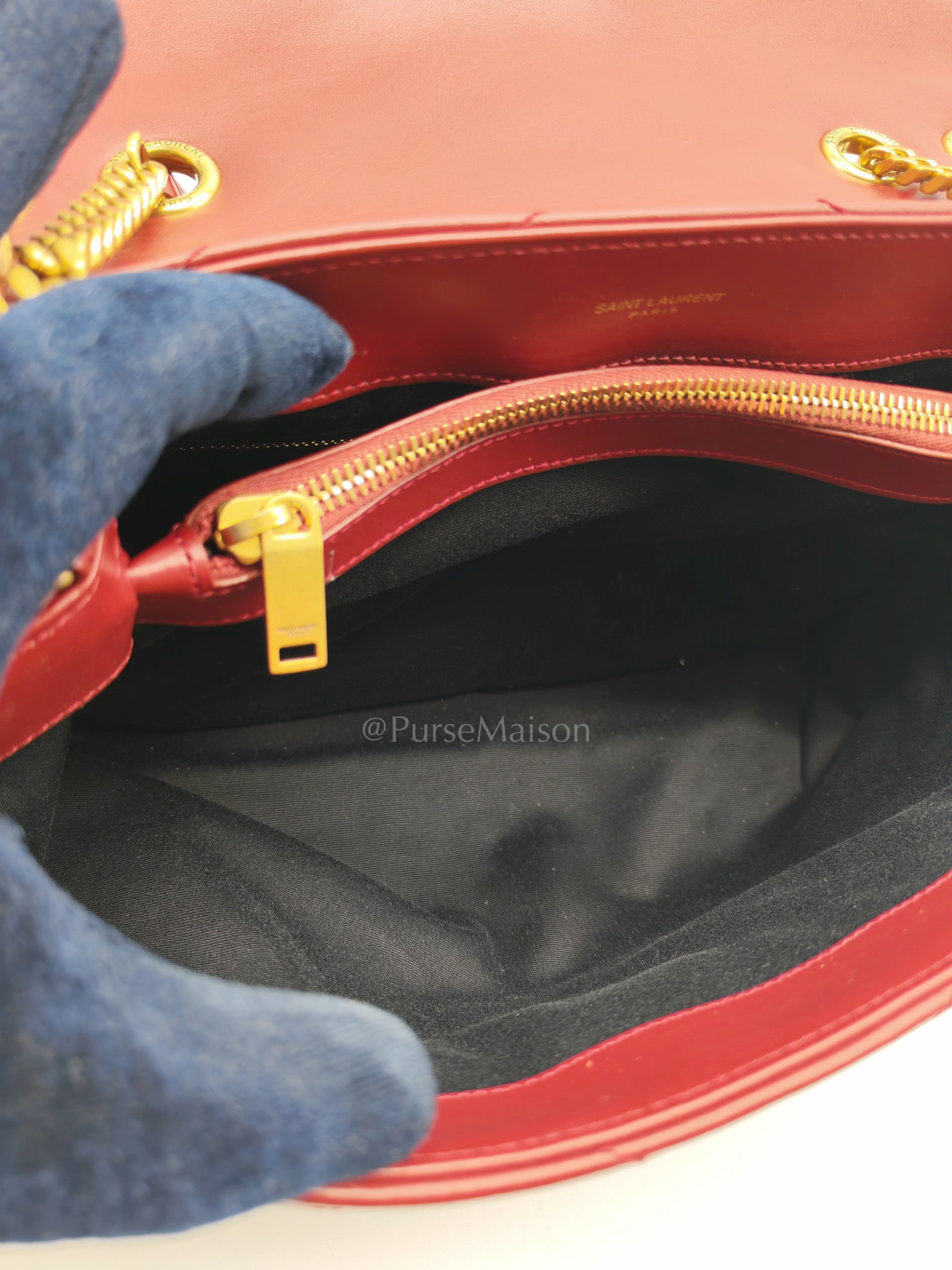 LouLou Shoulder Bag in Bordeaux Red Chevron Quilted Lambskin Leather